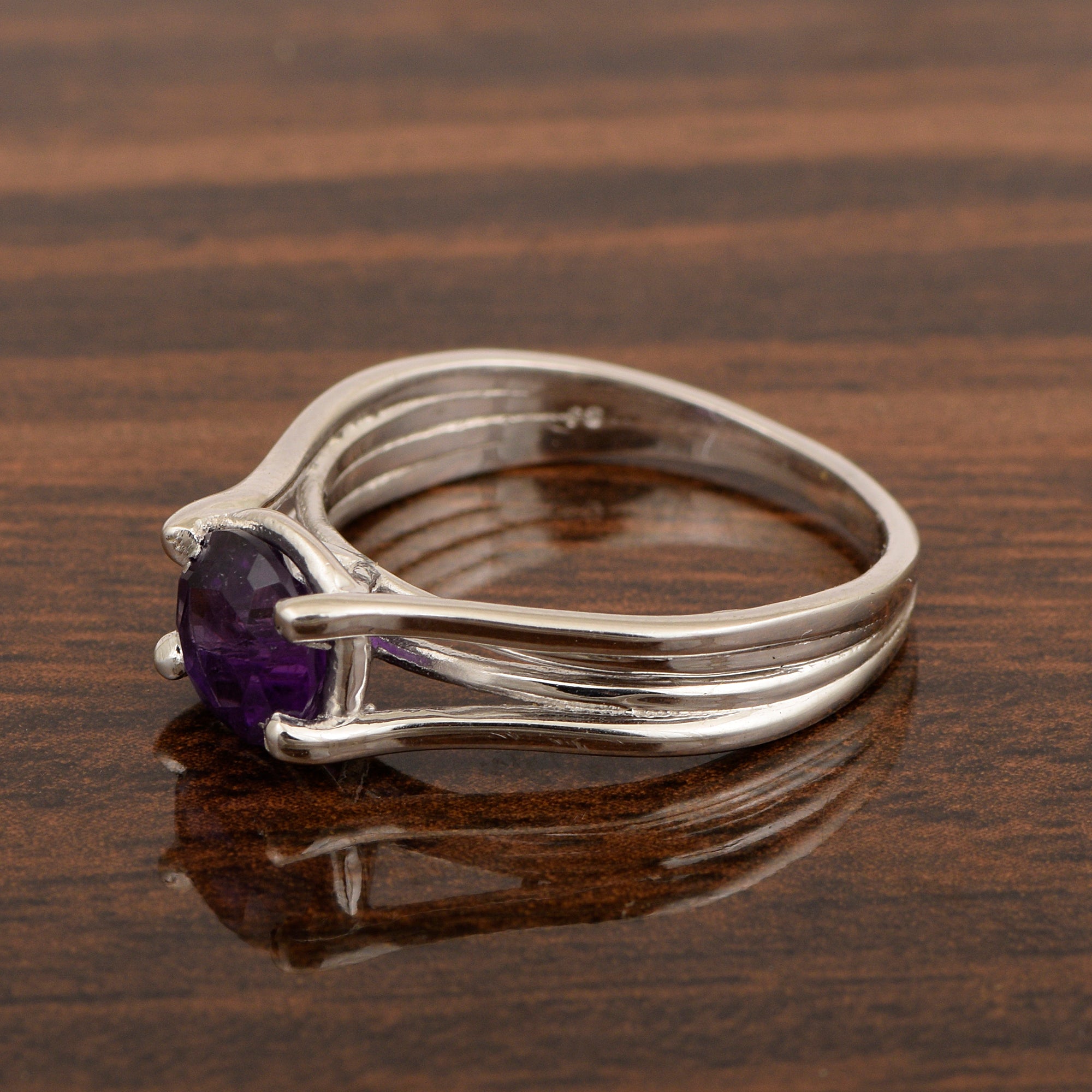 Solitaire Round 8mm Amethyst 925 Sterling Silver Wedding Ring - Kimaya INC