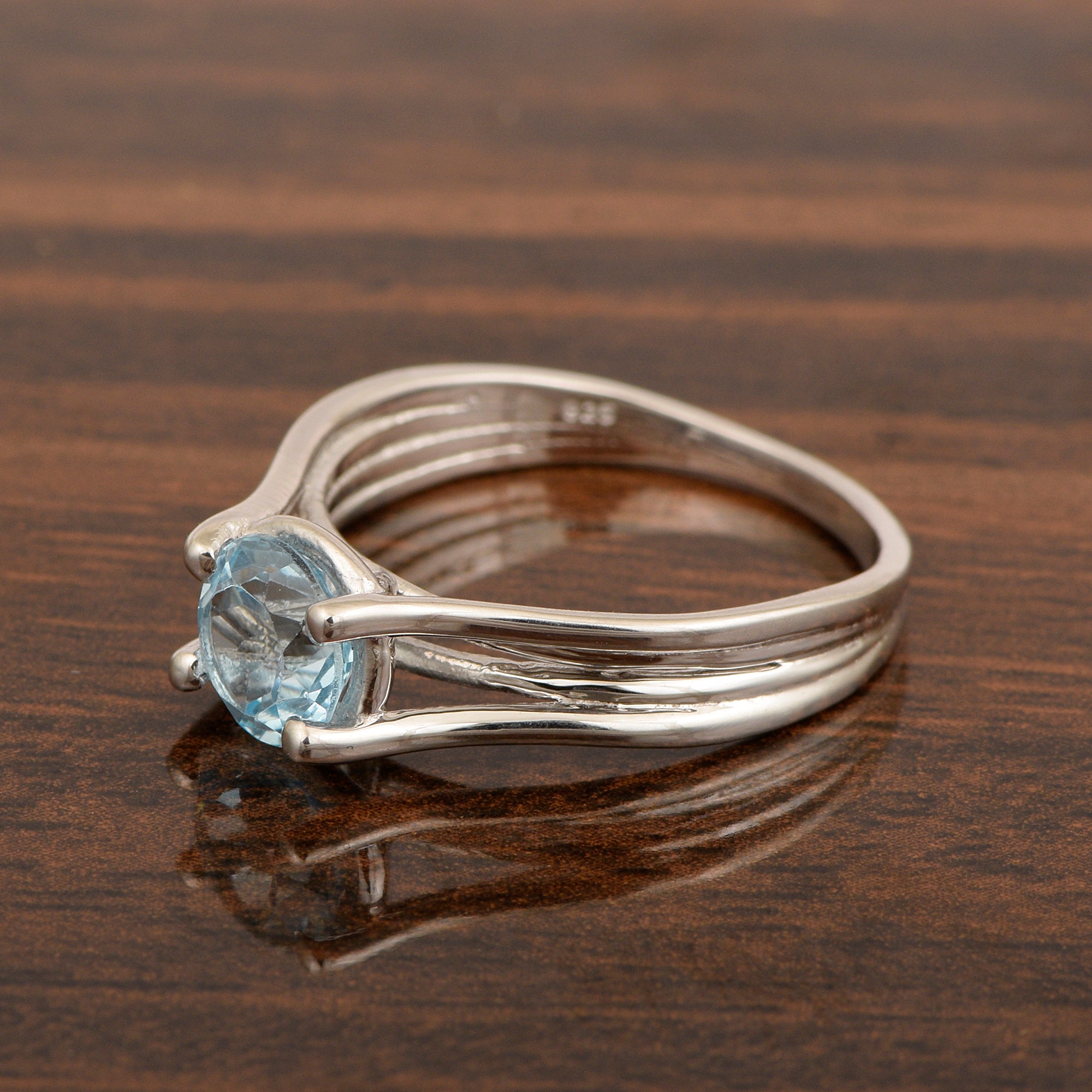 Solitaire Round 8mm aquamarine 925 Sterling Silver Wedding Ring - Kimaya INC