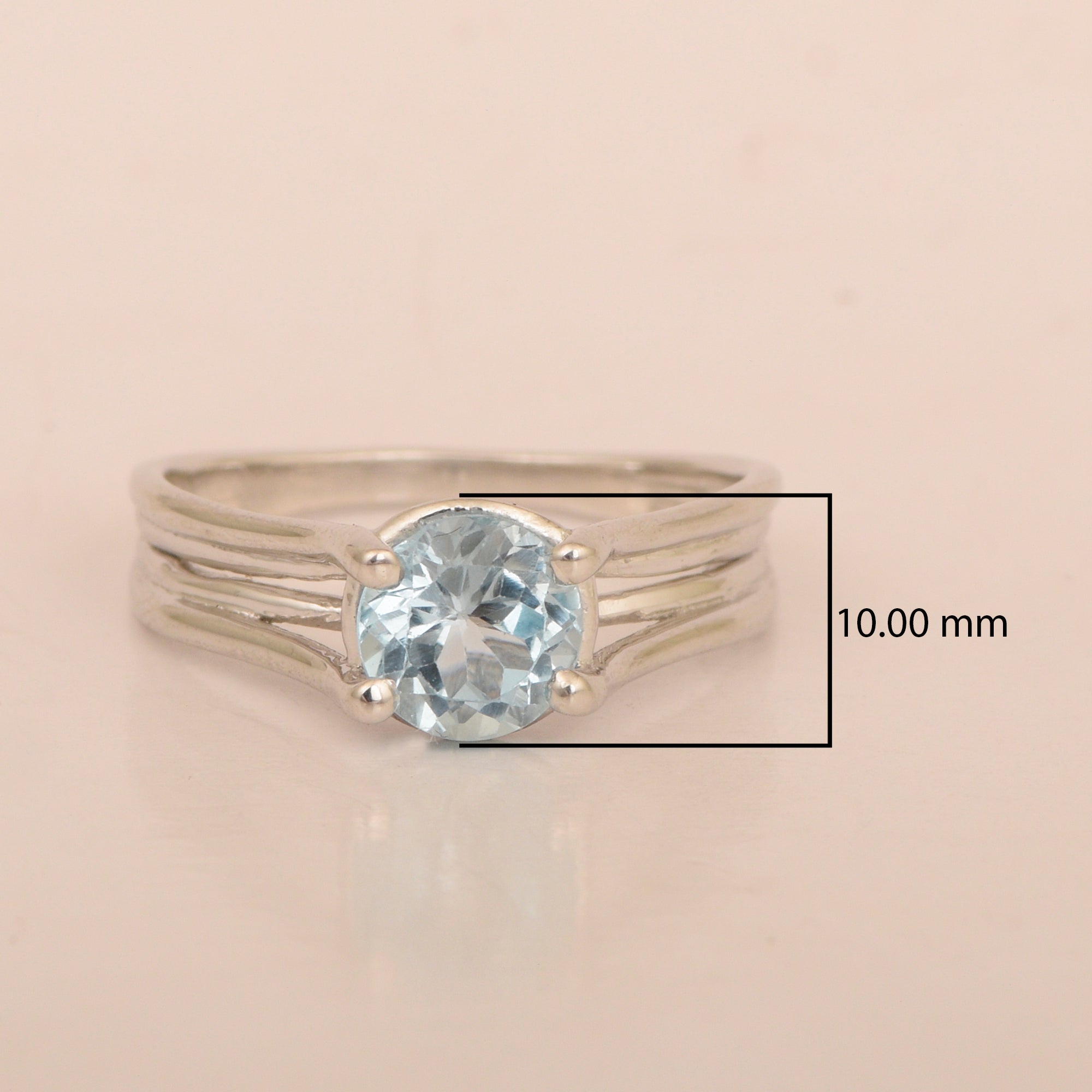 Solitaire Round 8mm aquamarine 925 Sterling Silver Wedding Ring - Kimaya INC