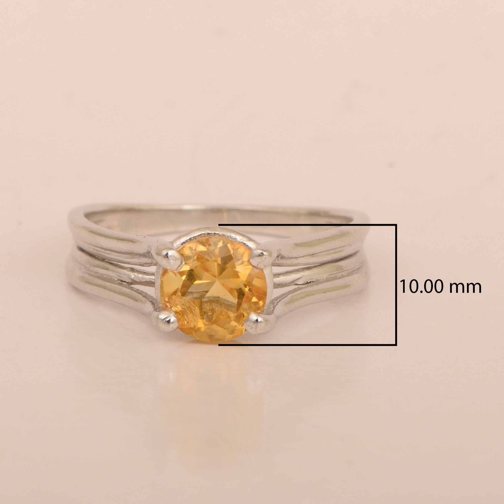 Solitaire Round 8mm Citrine 925 Sterling Silver Wedding Ring - Kimaya INC