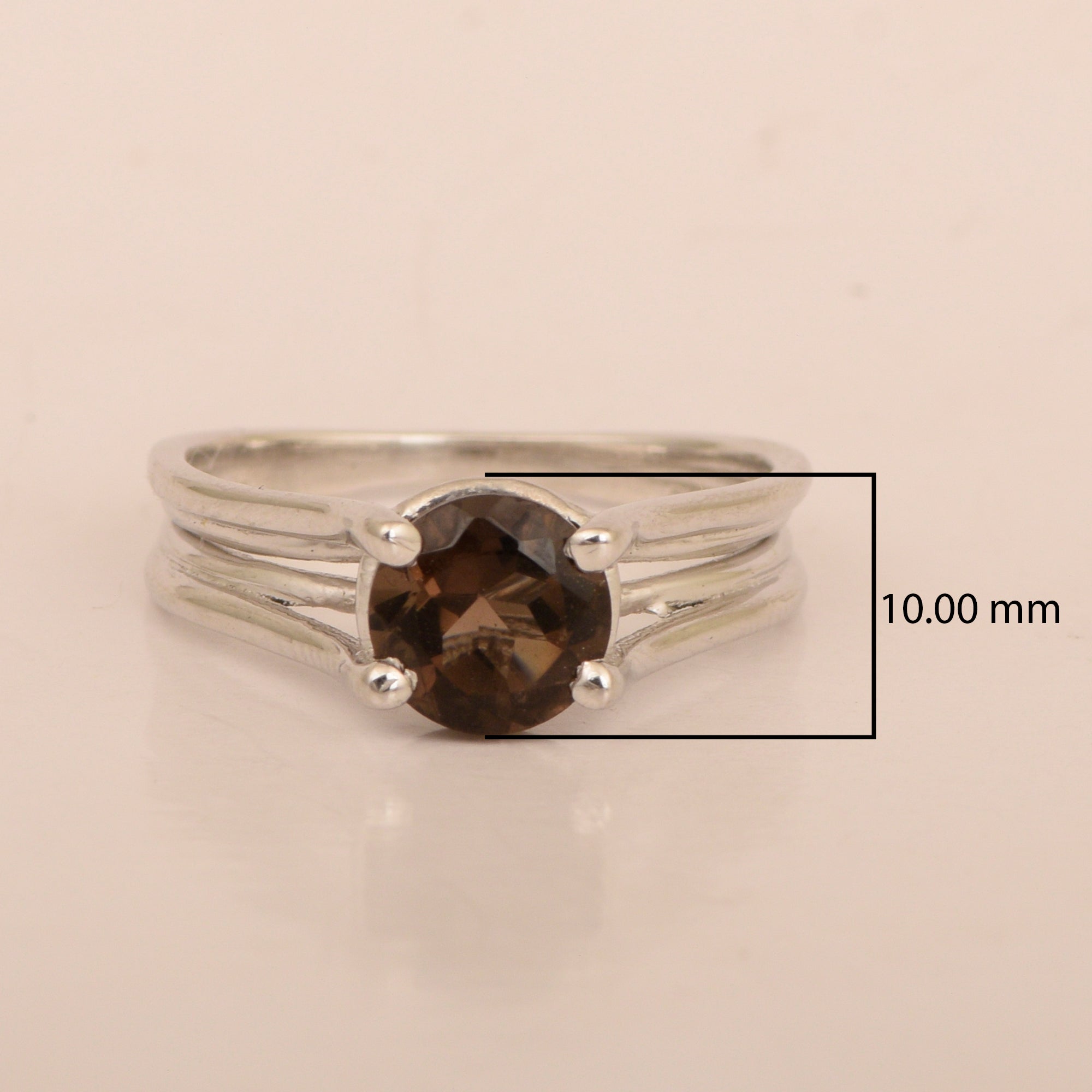 Solitaire Round 8mm Smoky Quartz 925 Sterling Silver Wedding Ring - Kimaya INC