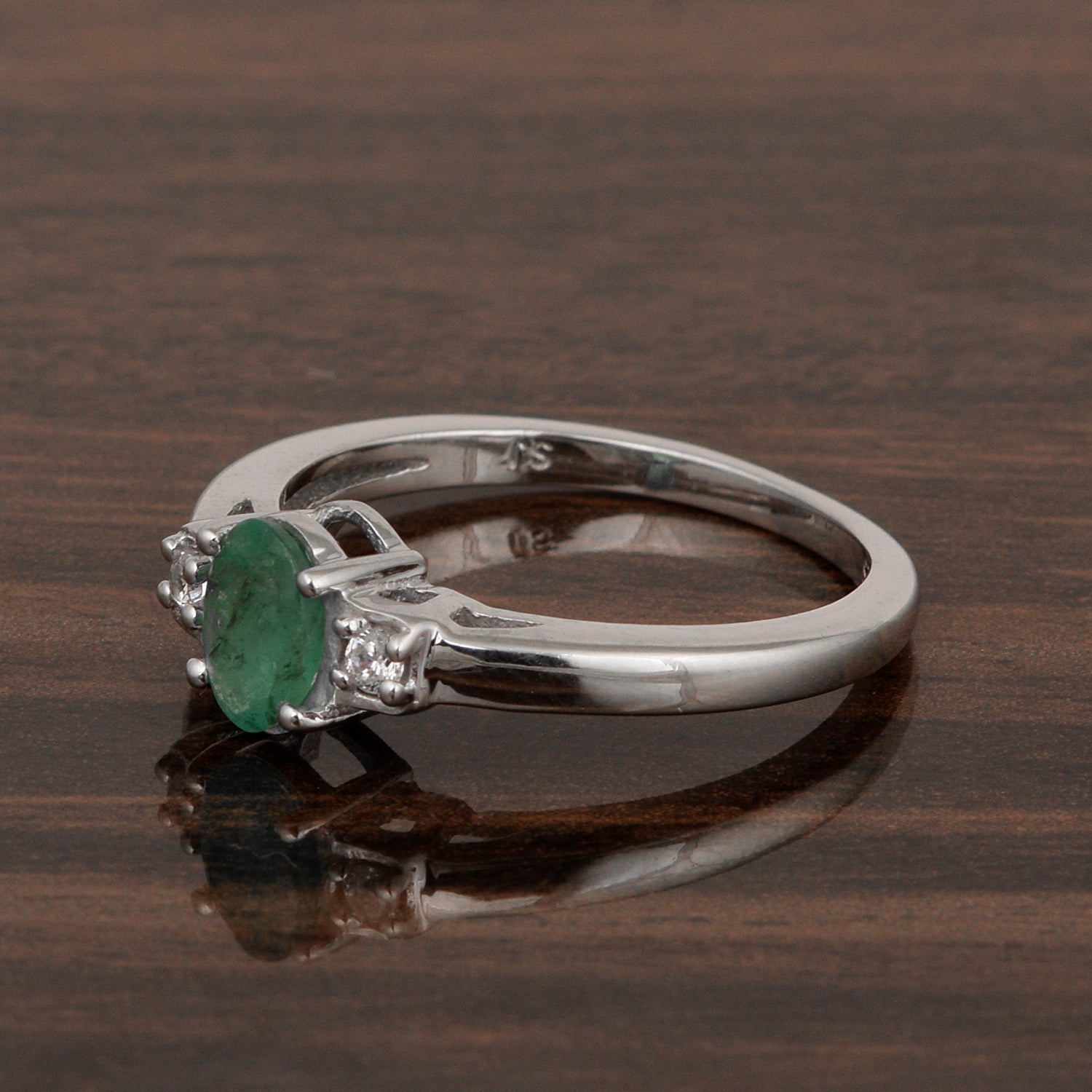 Emerald Oval 7X5 MM Gemstone 925 Sterling Silver 3-Stone Proposal Ring - Kimaya INC