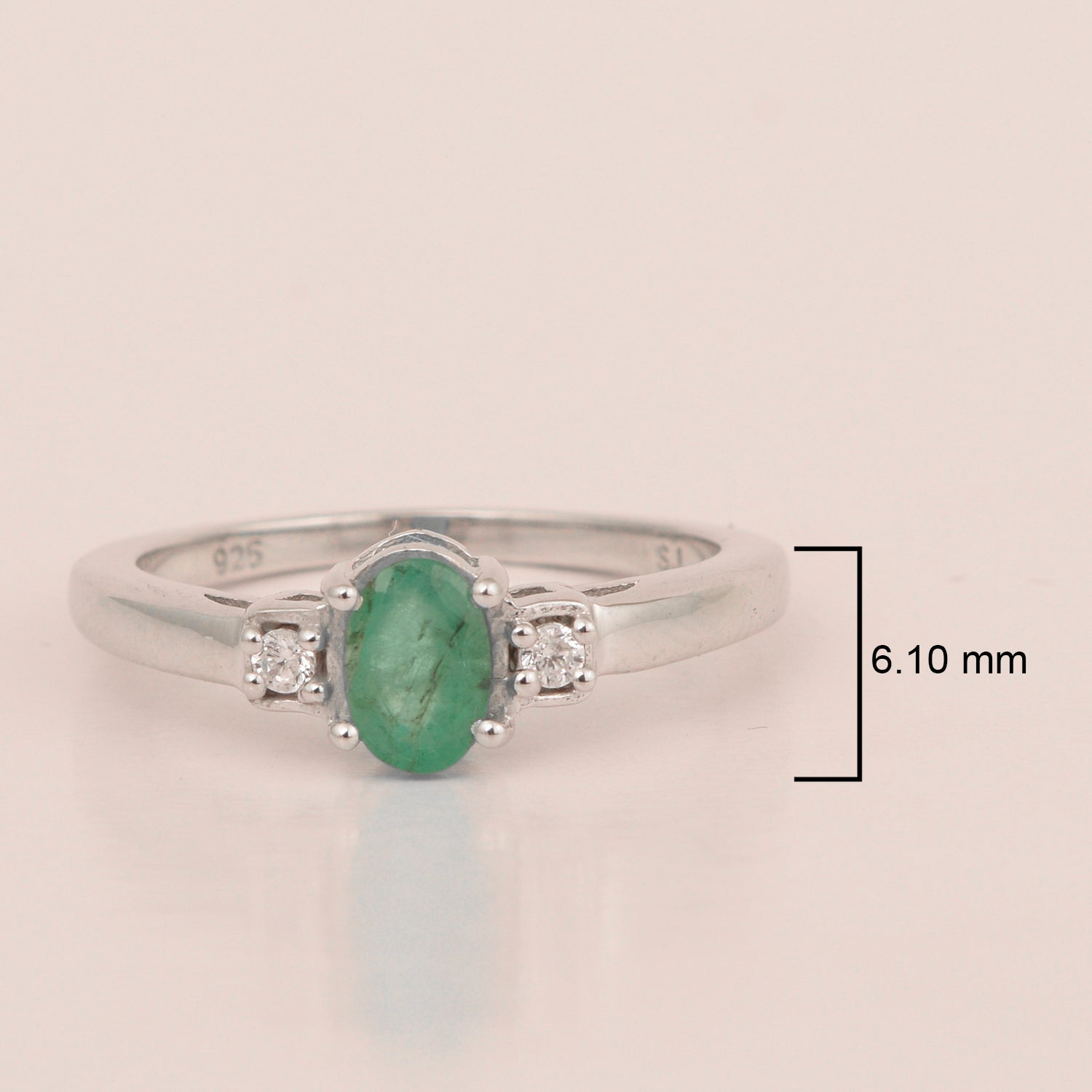 Emerald Oval 7X5 MM Gemstone 925 Sterling Silver 3-Stone Proposal Ring - Kimaya INC