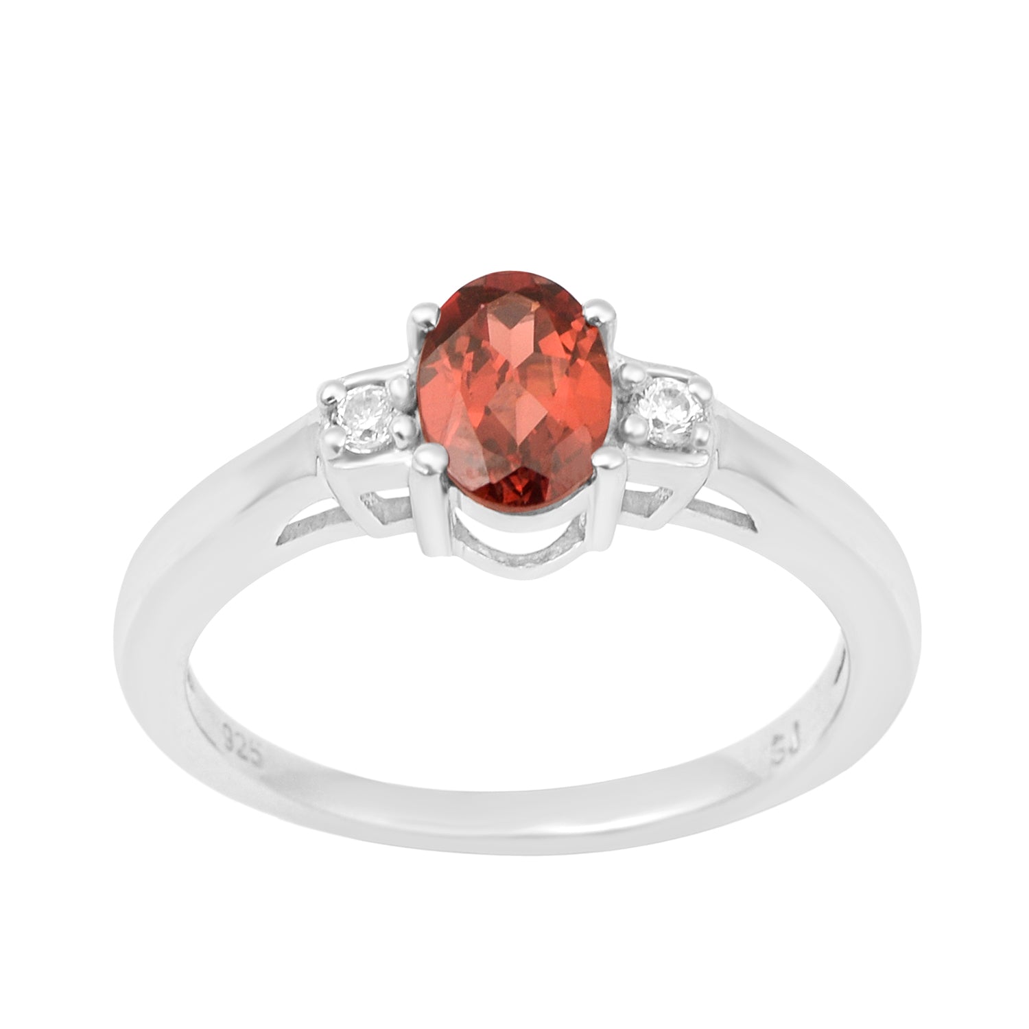 Garnet Oval 7X5 MM Gemstone 925 Sterling Silver 3-Stone Proposal Ring - Kimaya INC