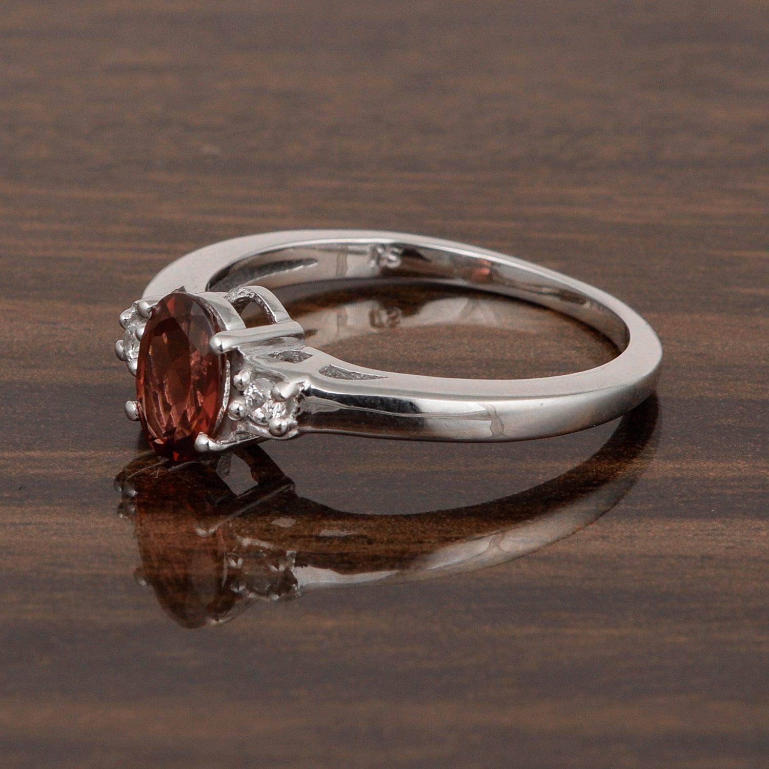 Garnet Oval 7X5 MM Gemstone 925 Sterling Silver 3-Stone Proposal Ring - Kimaya INC