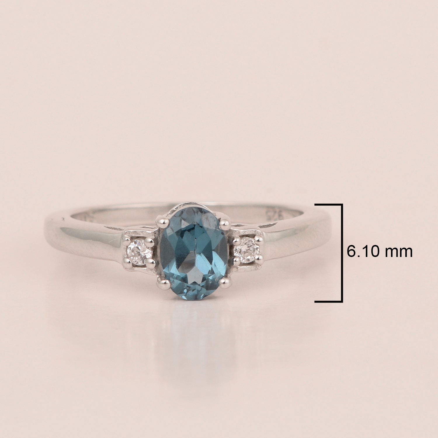 London Blue Topaz Oval 7X5 MM Gemstone 925 Sterling Silver 3-Stone Proposal Ring - Kimaya INC