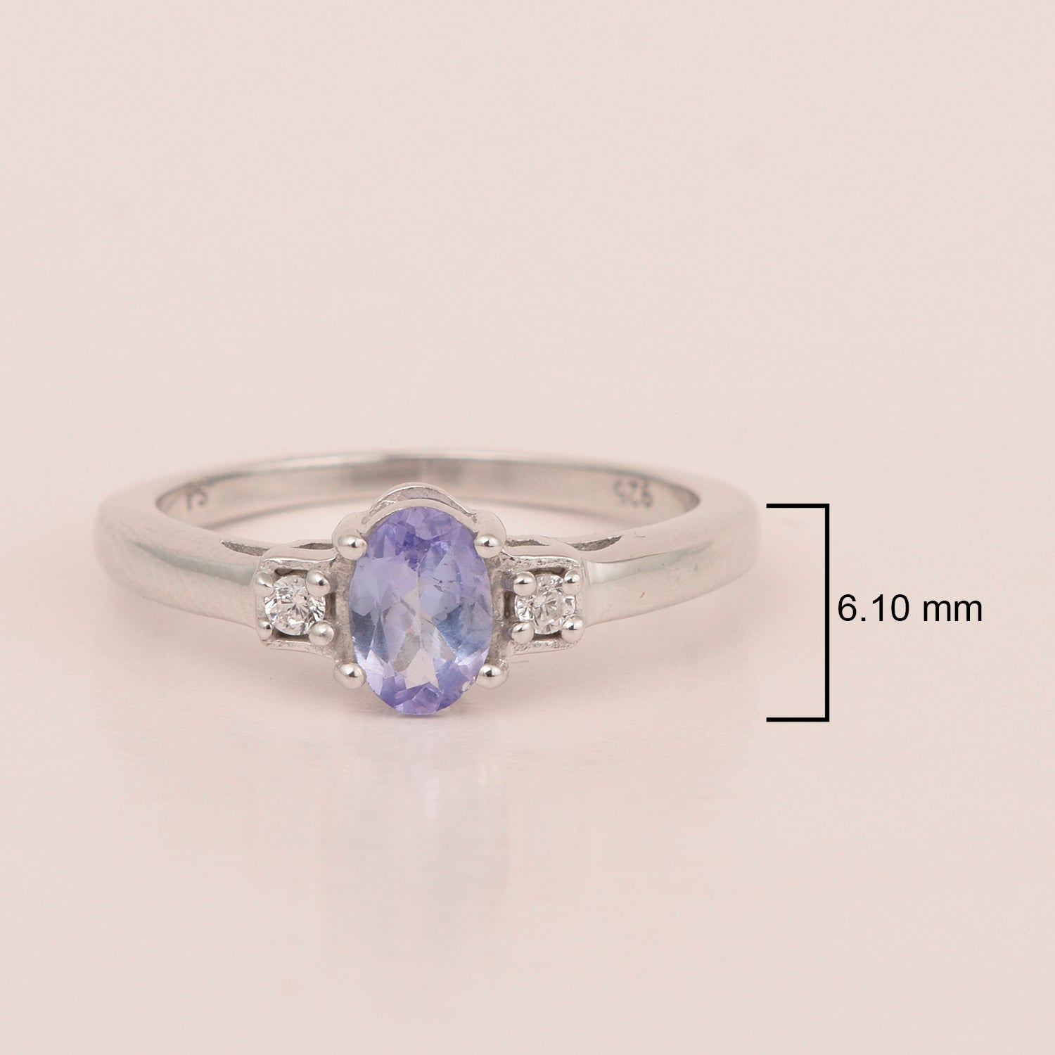 Tanzanite Oval 7X5 MM Gemstone 925 Sterling Silver 3-Stone Proposal Ring - Kimaya INC