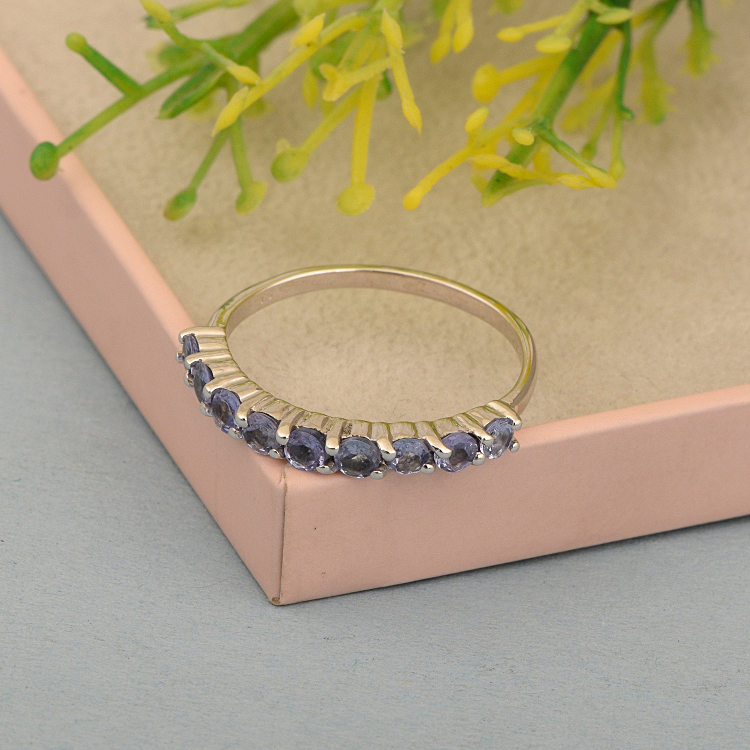 925 Sterling Silver Round Cut 0.46 Ctw Tanzanite Women Engagement Ring - Kimaya INC