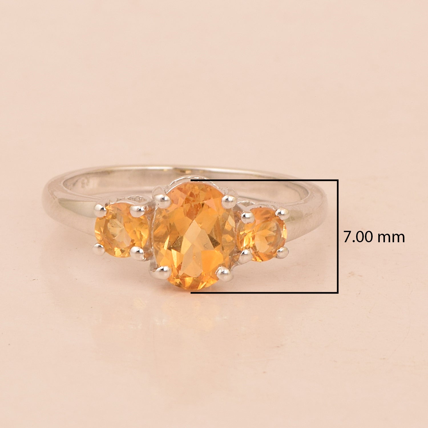 925 Sterling Silver Oval Cut 2.5 Ctw Citrine Gemstone 3-Stone Ring - Kimaya INC