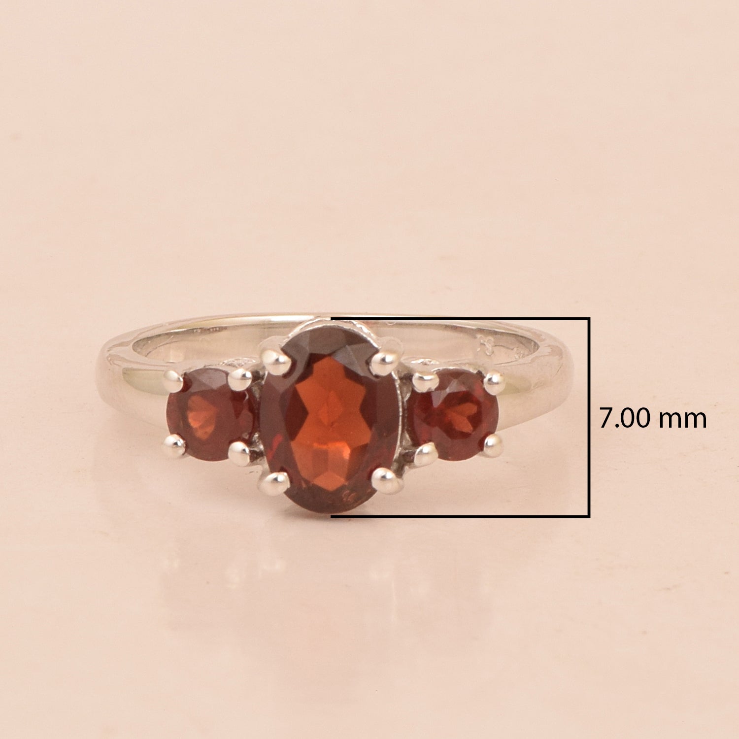 925 Sterling Silver Oval Cut 2.5 Ctw Garnet Gemstone 3-Stone Ring - Kimaya INC
