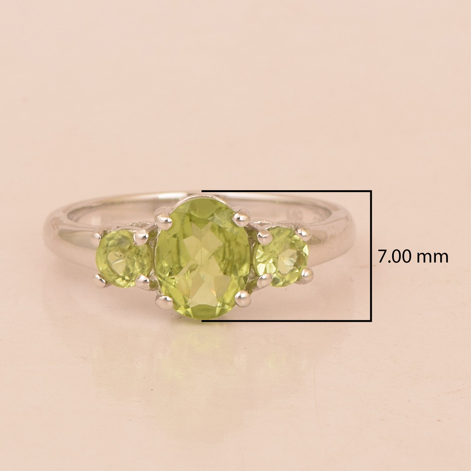 925 Sterling Silver Oval Cut 2.5 Ctw Peridot Gemstone 3-Stone Ring - Kimaya INC