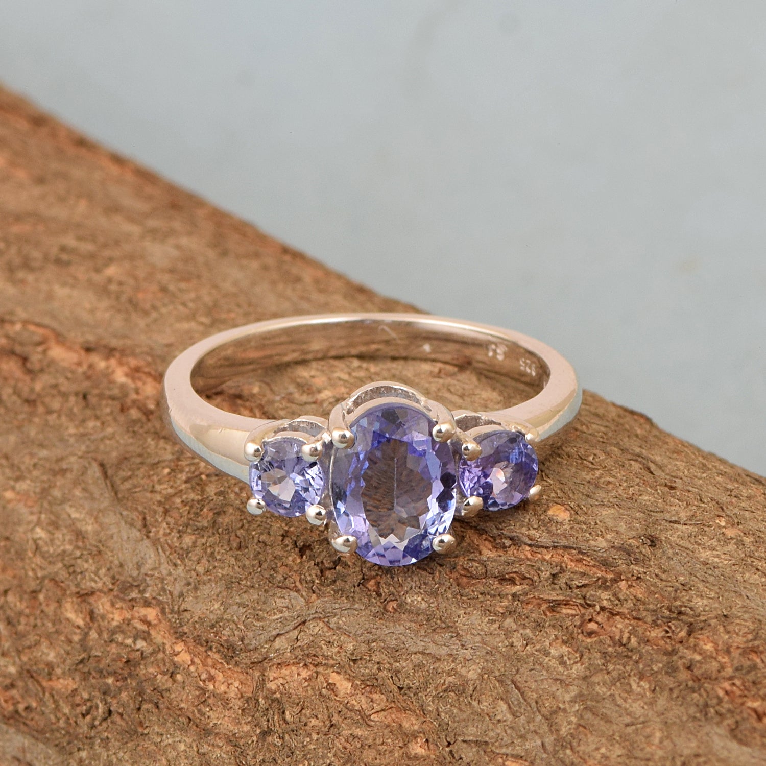 925 Sterling Silver Oval Cut 2.5 Ctw Tanzanite Gemstone 3-Stone Ring - Kimaya INC