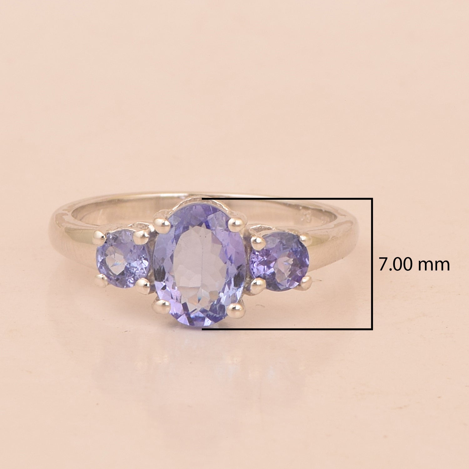 925 Sterling Silver Oval Cut 2.5 Ctw Tanzanite Gemstone 3-Stone Ring - Kimaya INC