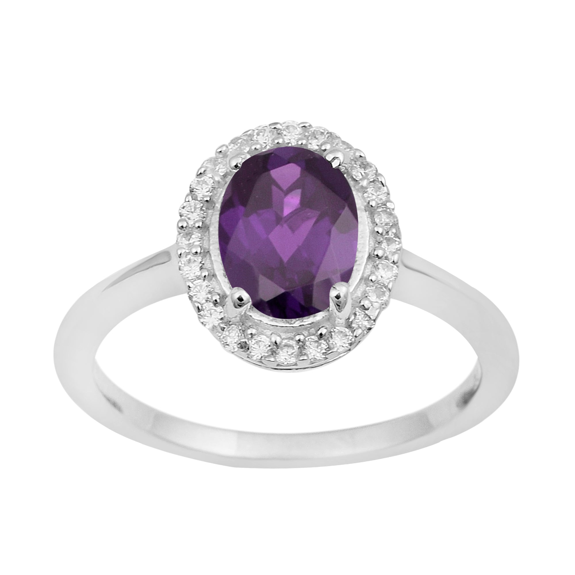 Art Deco Oval 8X6 MM Amethyst Gemstone 925 Sterling Silver Women Ring - Kimaya INC