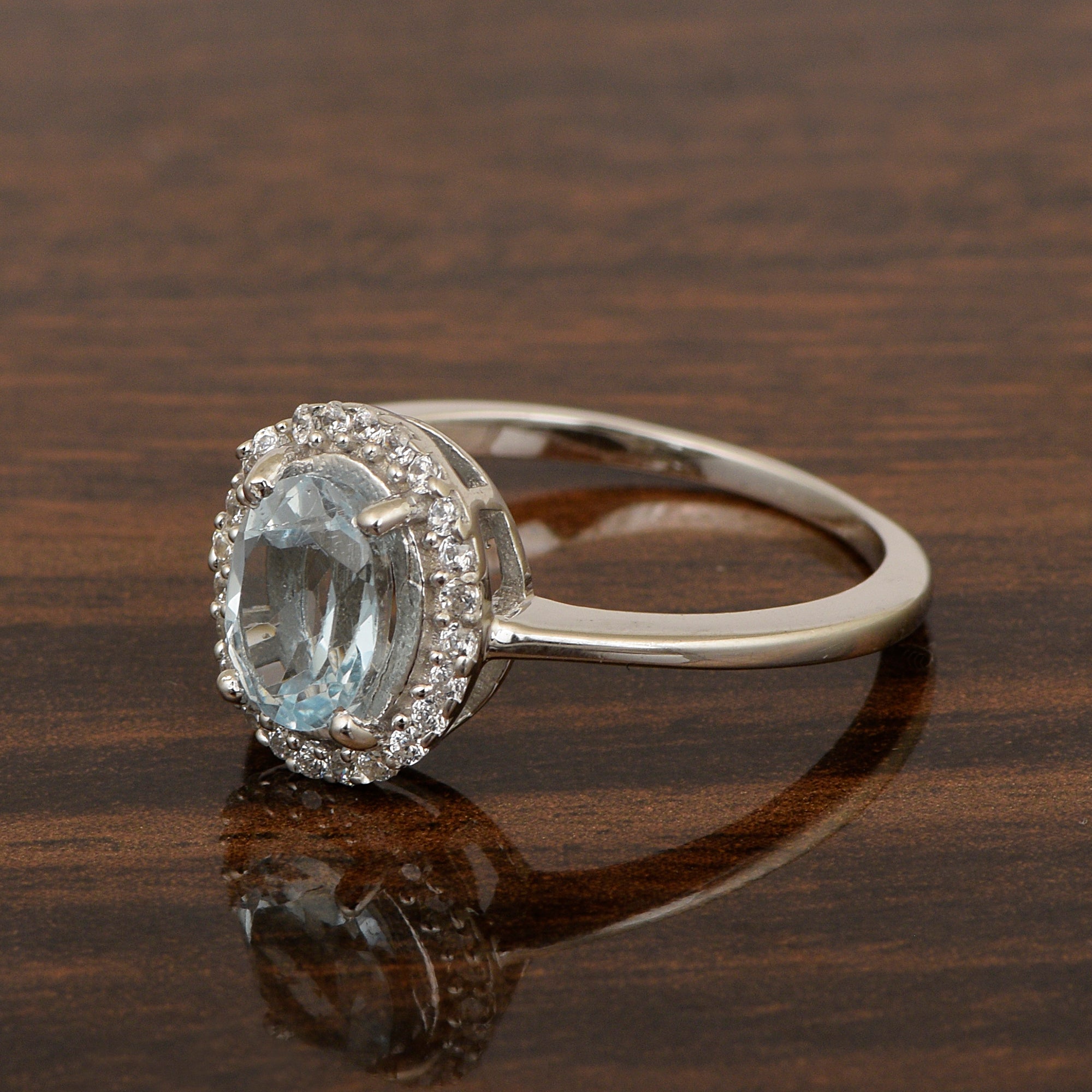 Art Deco Oval 8X6 MM Aquamarine Gemstone 925 Sterling Silver Women Ring - Kimaya INC