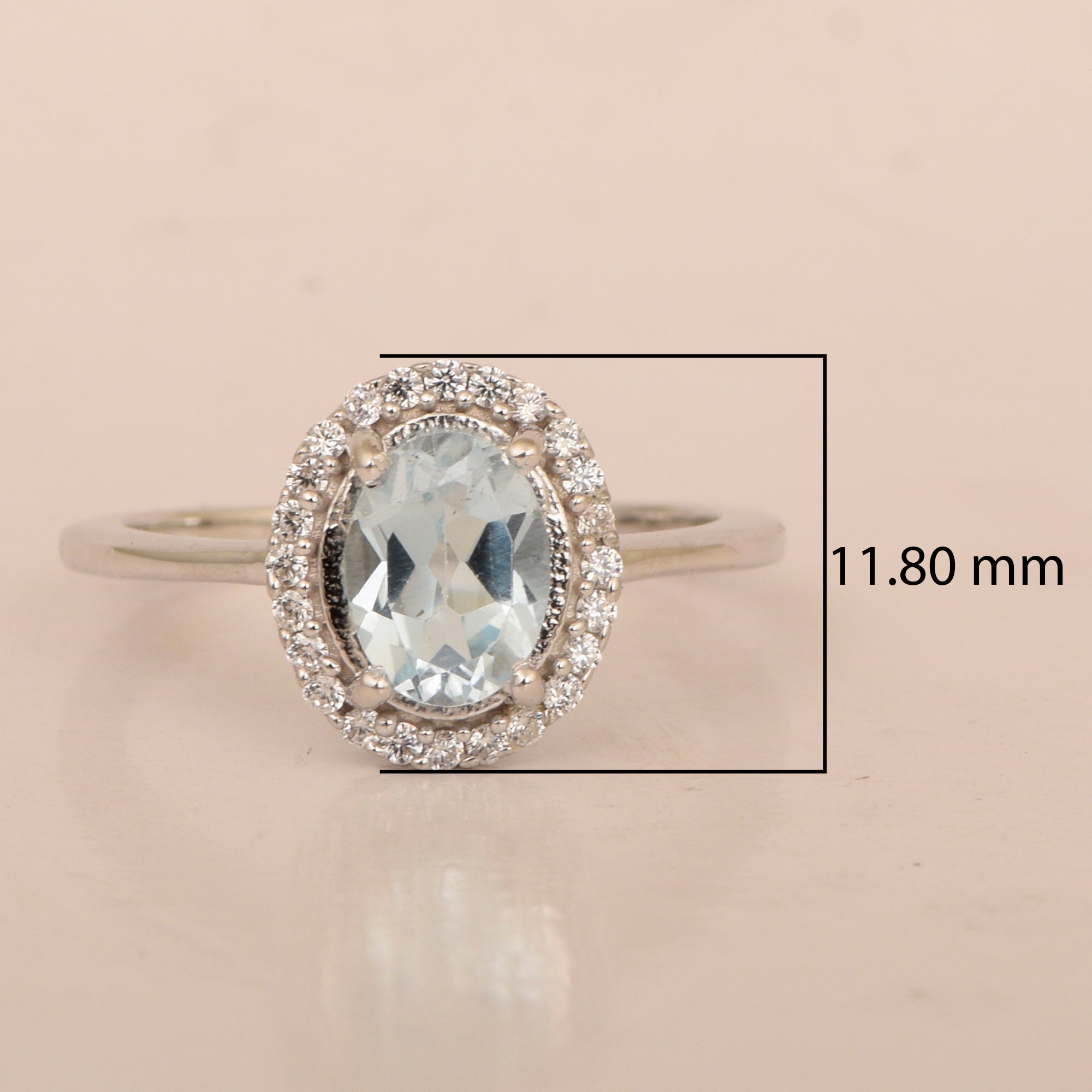 Art Deco Oval 8X6 MM Aquamarine Gemstone 925 Sterling Silver Women Ring - Kimaya INC