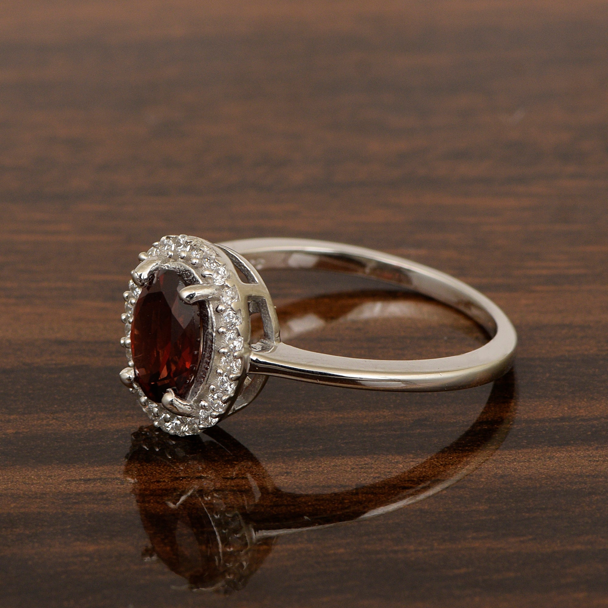 Art Deco Oval 8X6 MM Garnet Gemstone 925 Sterling Silver Women Ring - Kimaya INC