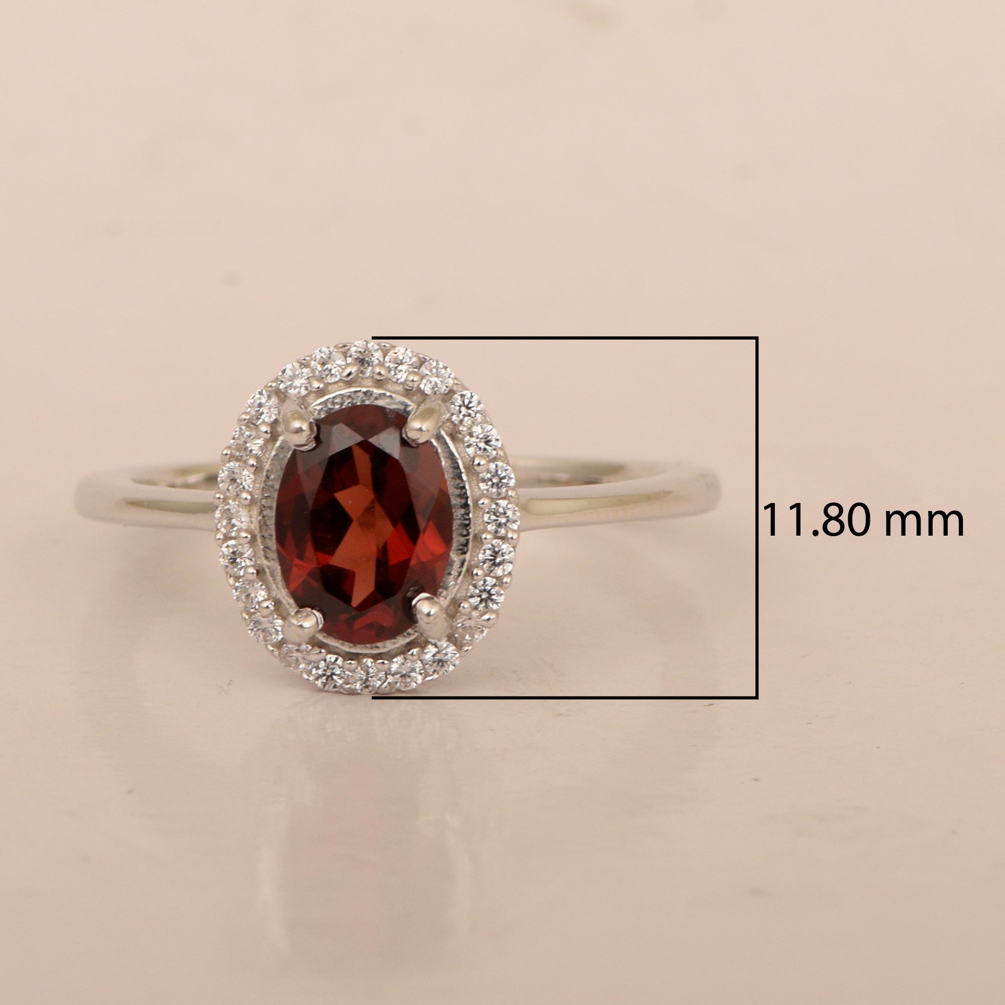 Art Deco Oval 8X6 MM Garnet Gemstone 925 Sterling Silver Women Ring - Kimaya INC