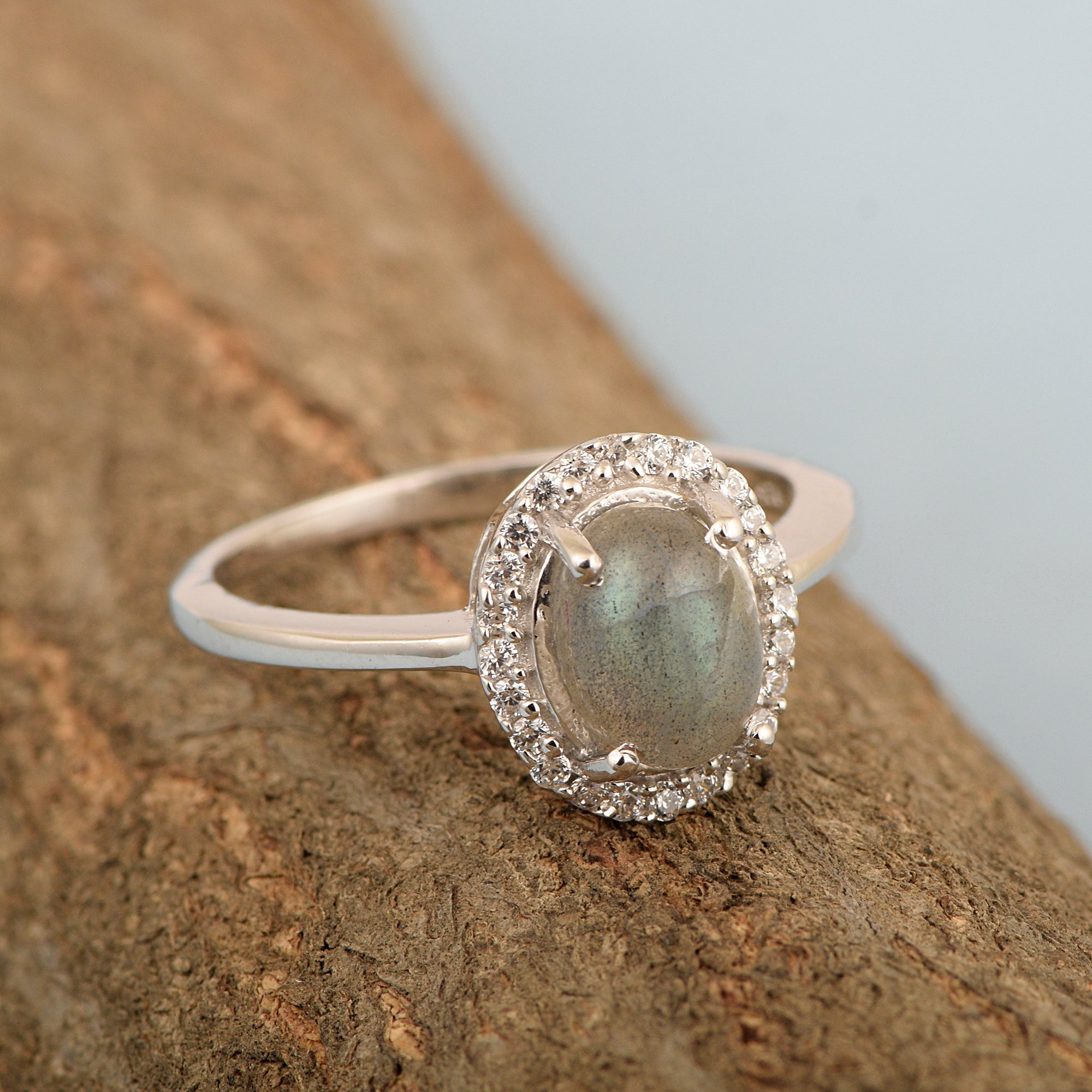 Art Deco Oval 8X6 MM Labradorite Gemstone 925 Sterling Silver Women Ring - Kimaya INC