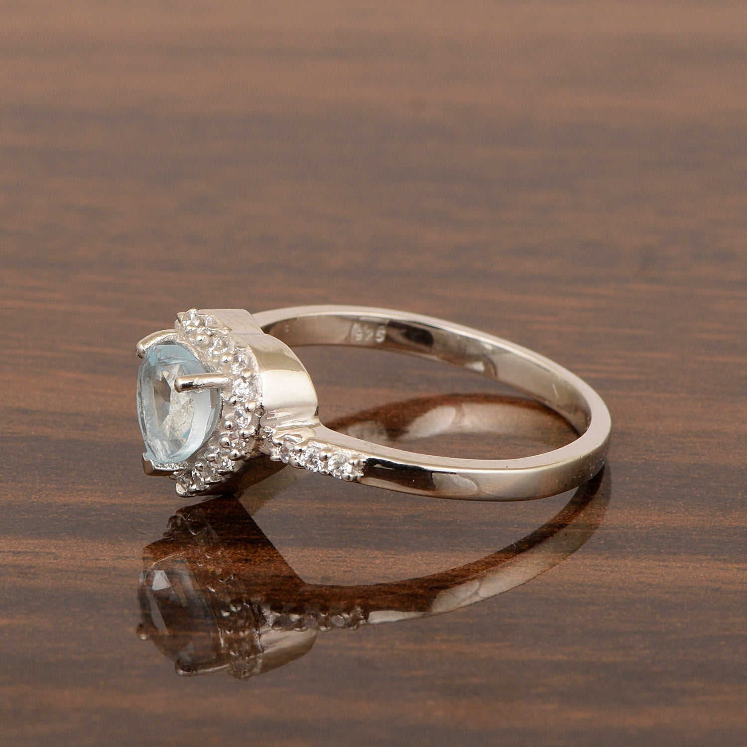 925 Sterling Silver Heart Cut 6mm Blue Topaz Women Engagement Ring - Kimaya INC