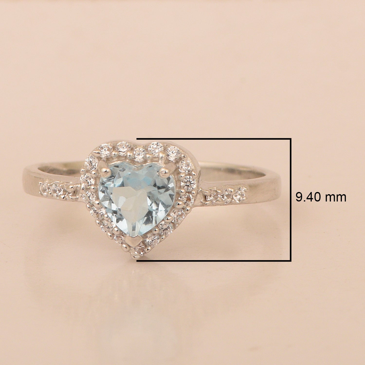 925 Sterling Silver Heart Cut 6mm Blue Topaz Women Engagement Ring - Kimaya INC