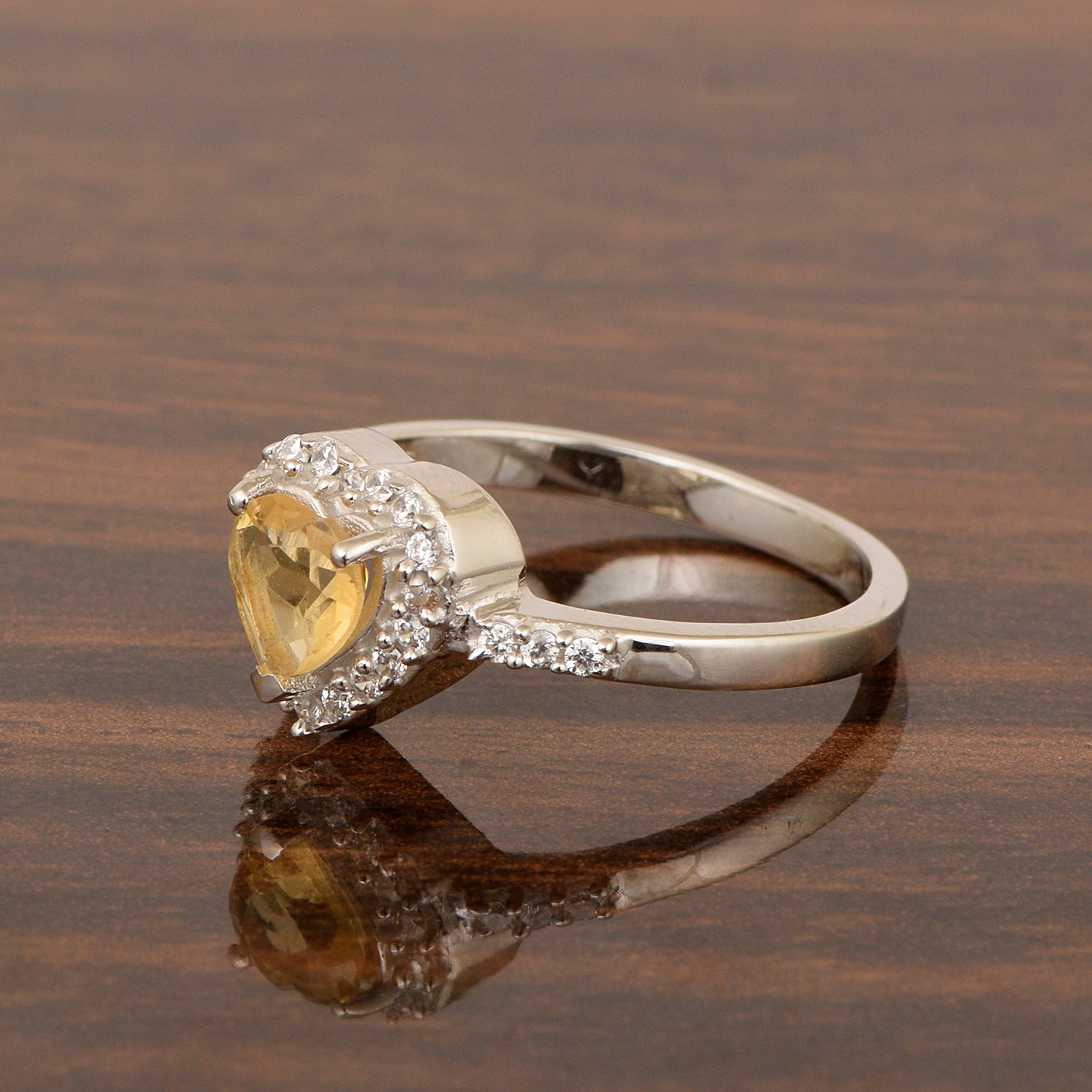 925 Sterling Silver Heart Cut 6mm Citrine Women Engagement Ring - Kimaya INC