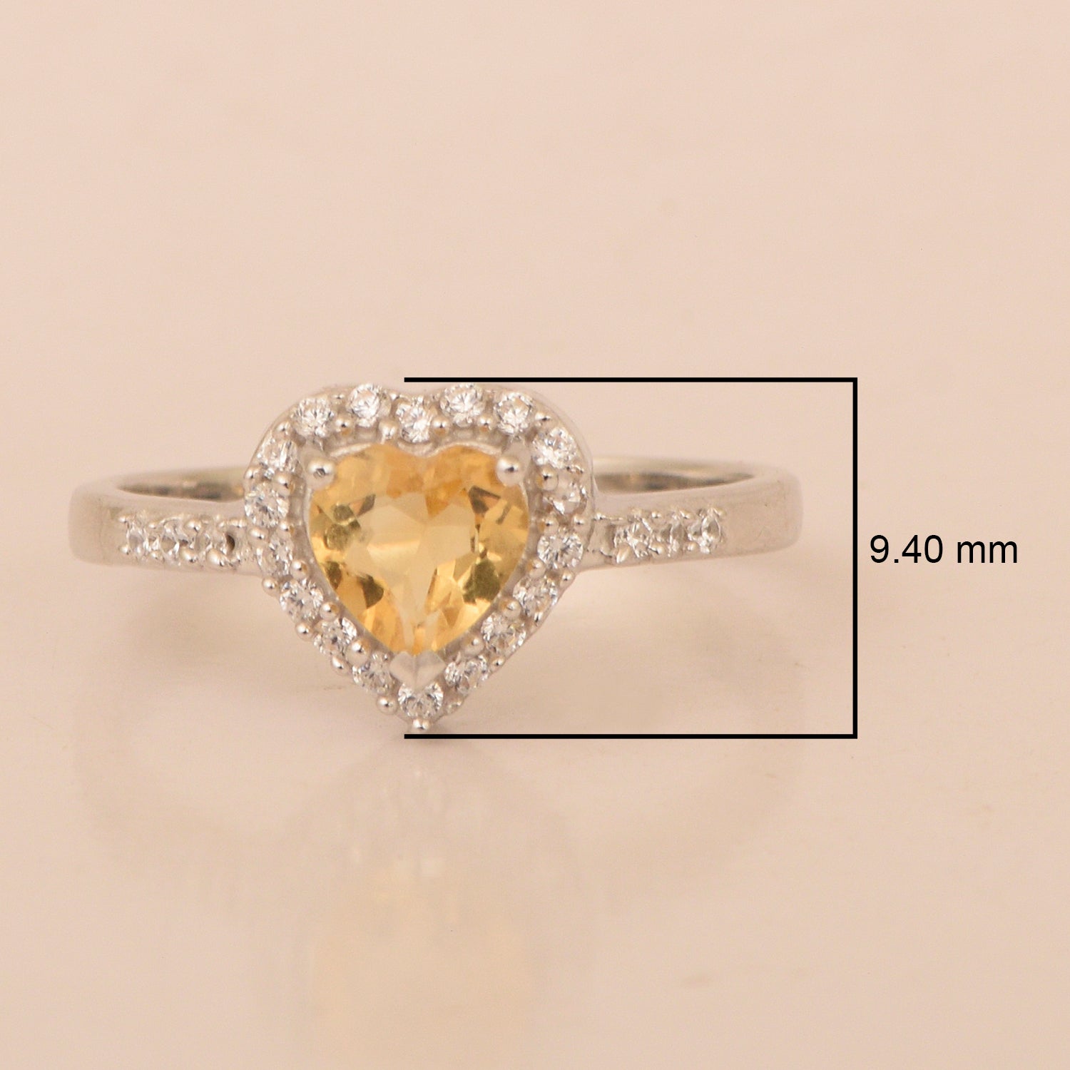 925 Sterling Silver Heart Cut 6mm Citrine Women Engagement Ring - Kimaya INC
