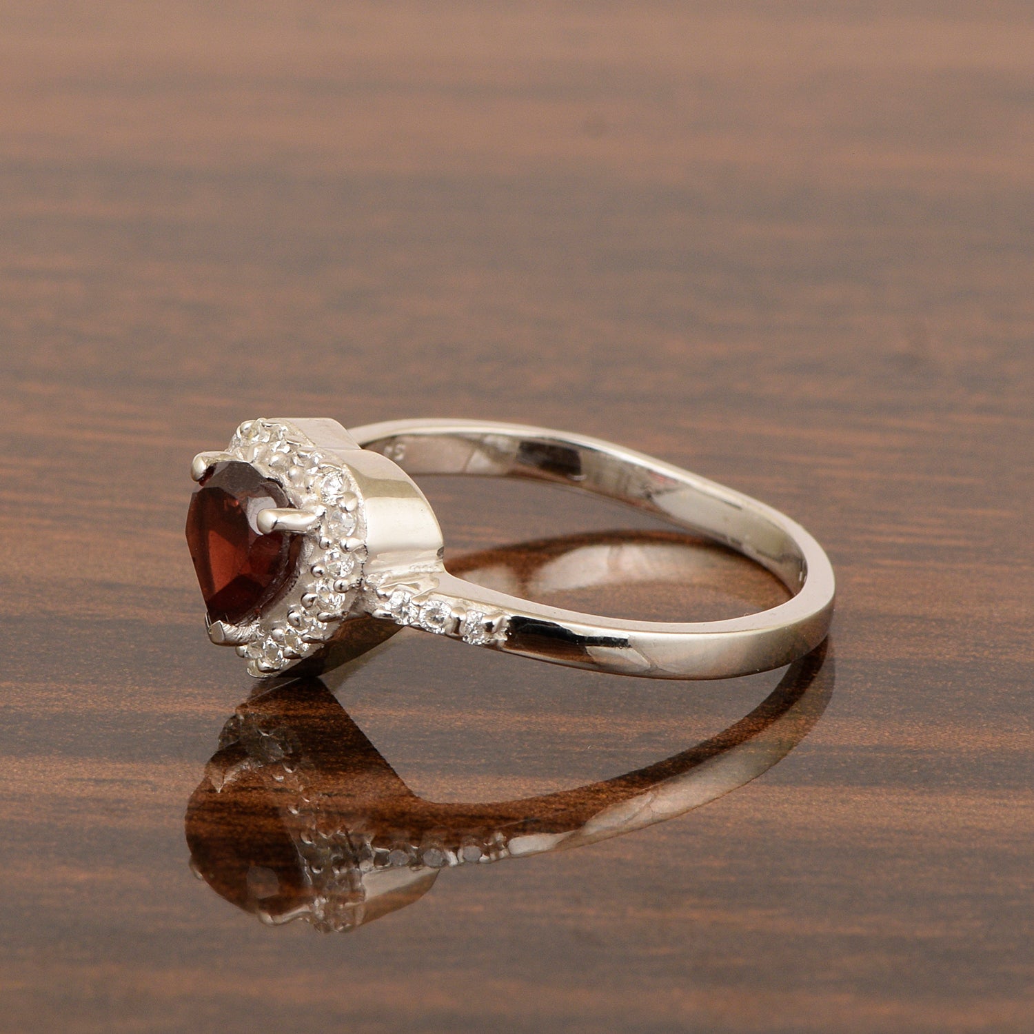 925 Sterling Silver Heart Cut 6mm Garnet Women Engagement Ring - Kimaya INC