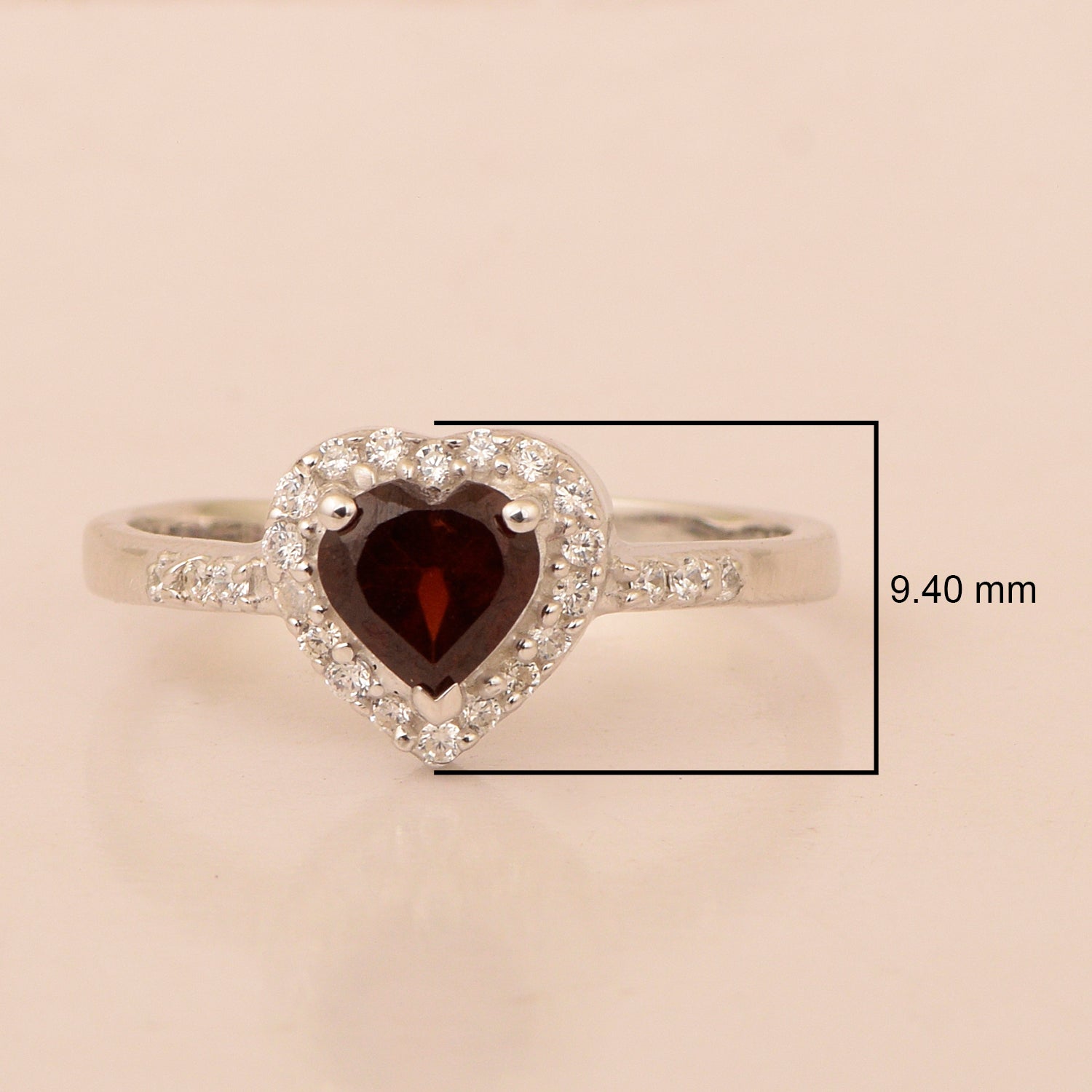 925 Sterling Silver Heart Cut 6mm Garnet Women Engagement Ring - Kimaya INC