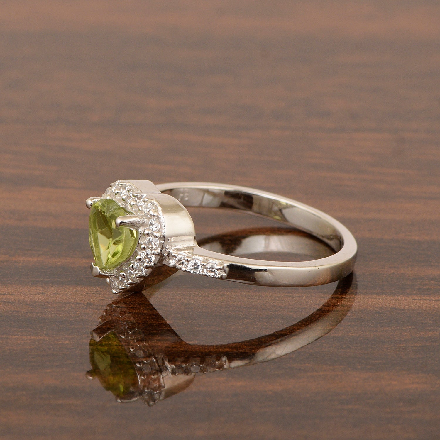 925 Sterling Silver Heart Cut 6mm Peridot Women Engagement Ring - Kimaya INC