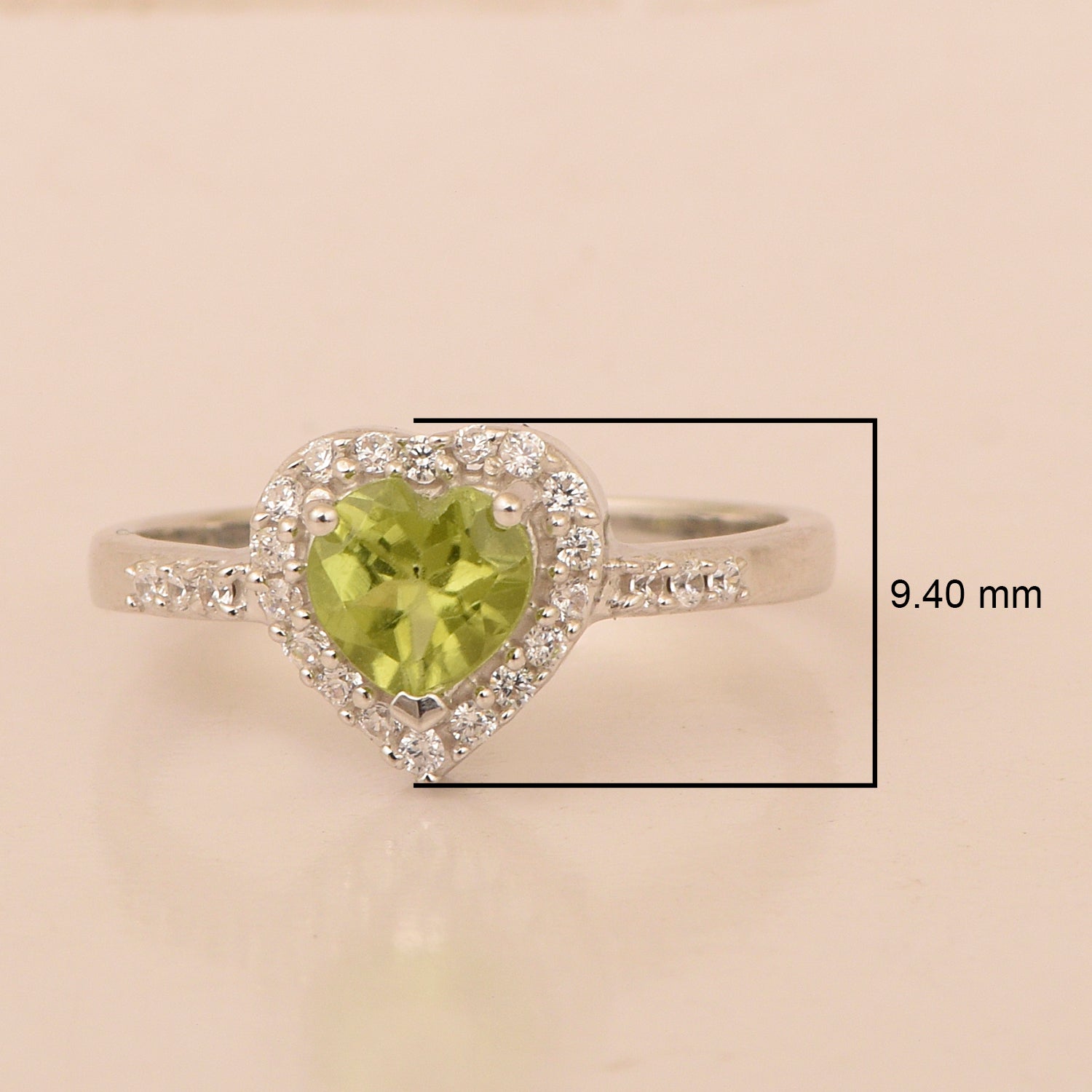 925 Sterling Silver Heart Cut 6mm Peridot Women Engagement Ring - Kimaya INC