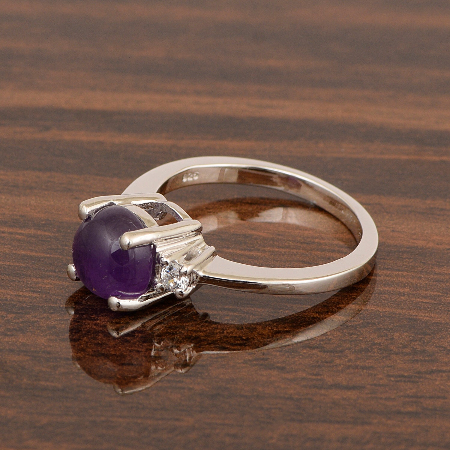 Round 8mm Amethyst Gemstone 925 Sterling Silver Solitaire Ring - Kimaya INC
