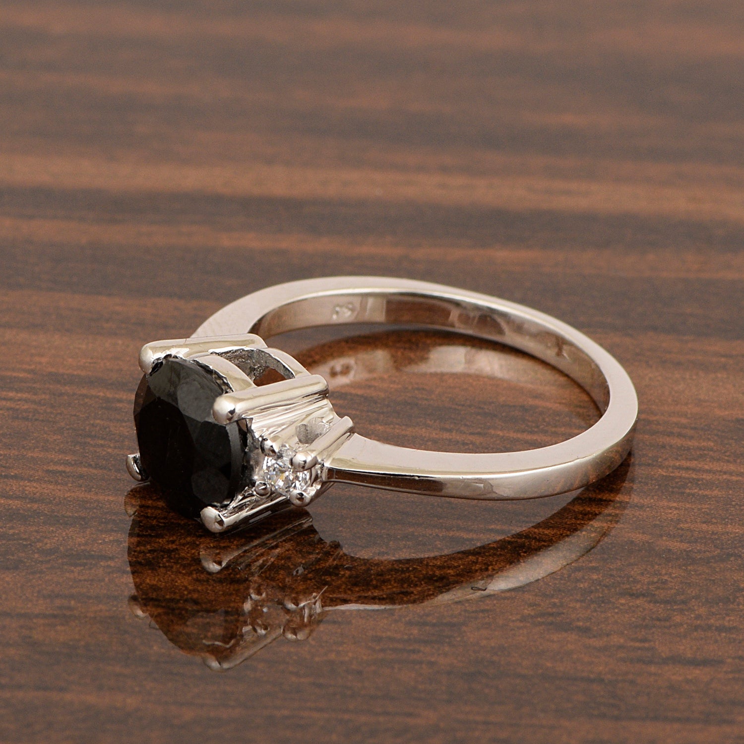 Round 8mm Black Spinel Gemstone 925 Sterling Silver Solitaire Ring - Kimaya INC