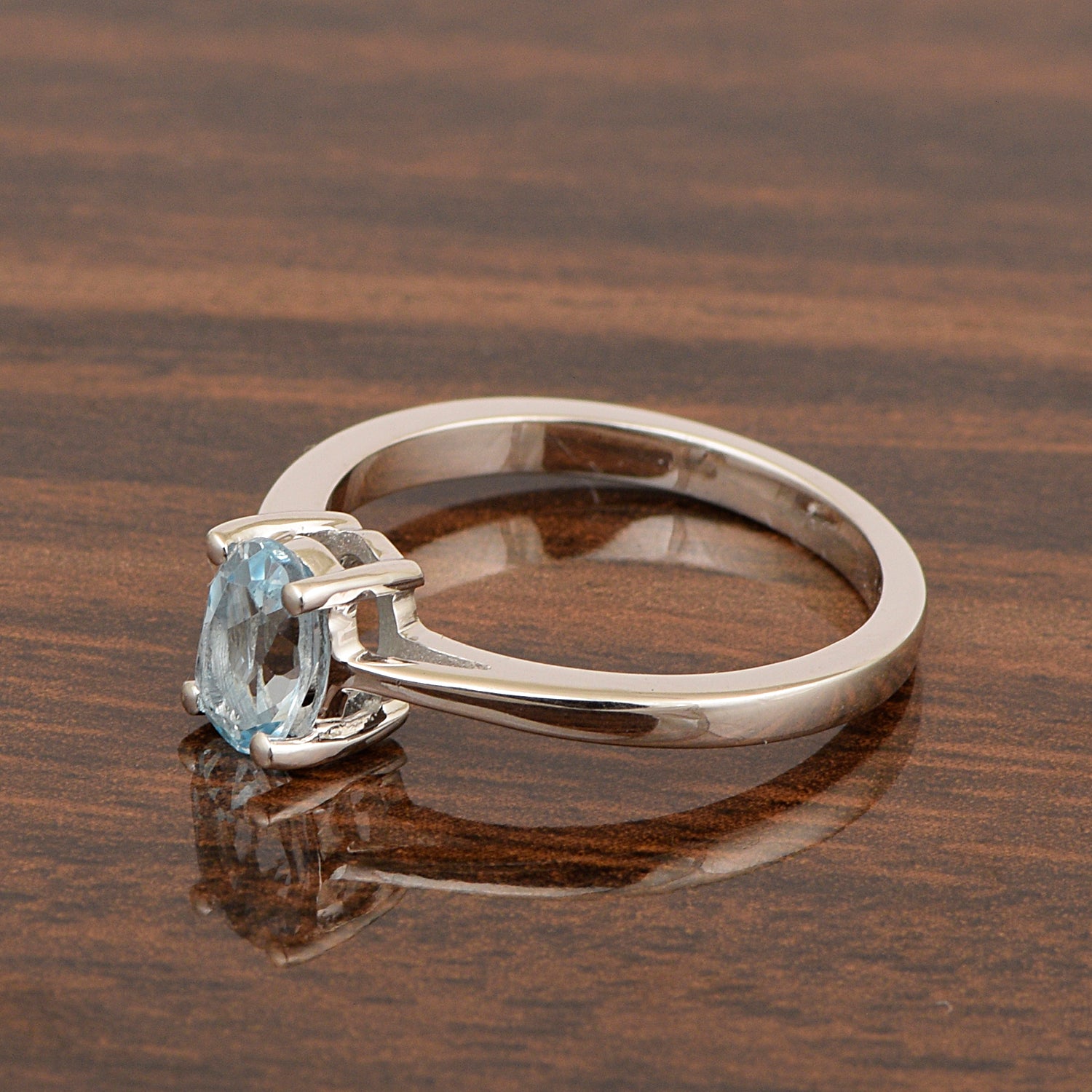 Stackable 925 Sterling Silver Oval 7x5mm Aquamarine Gemstones Women Ring - Kimaya INC