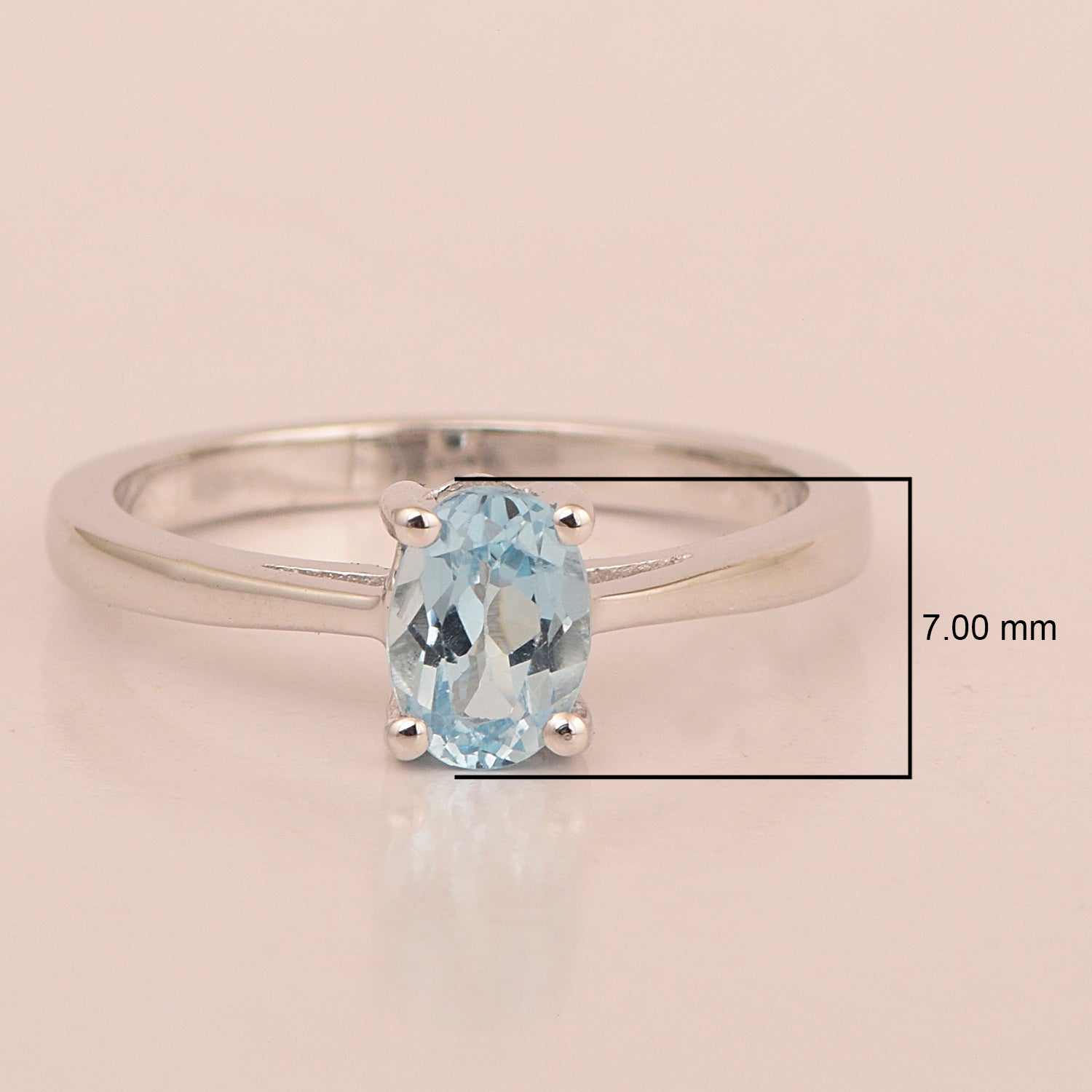 Stackable 925 Sterling Silver Oval 7x5mm Aquamarine Gemstones Women Ring - Kimaya INC