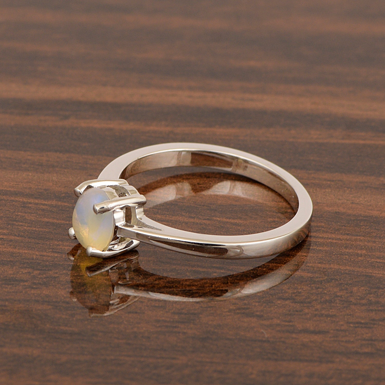 Stackable 925 Sterling Silver Oval 7x5mm Opal Gemstones Women Ring - Kimaya INC