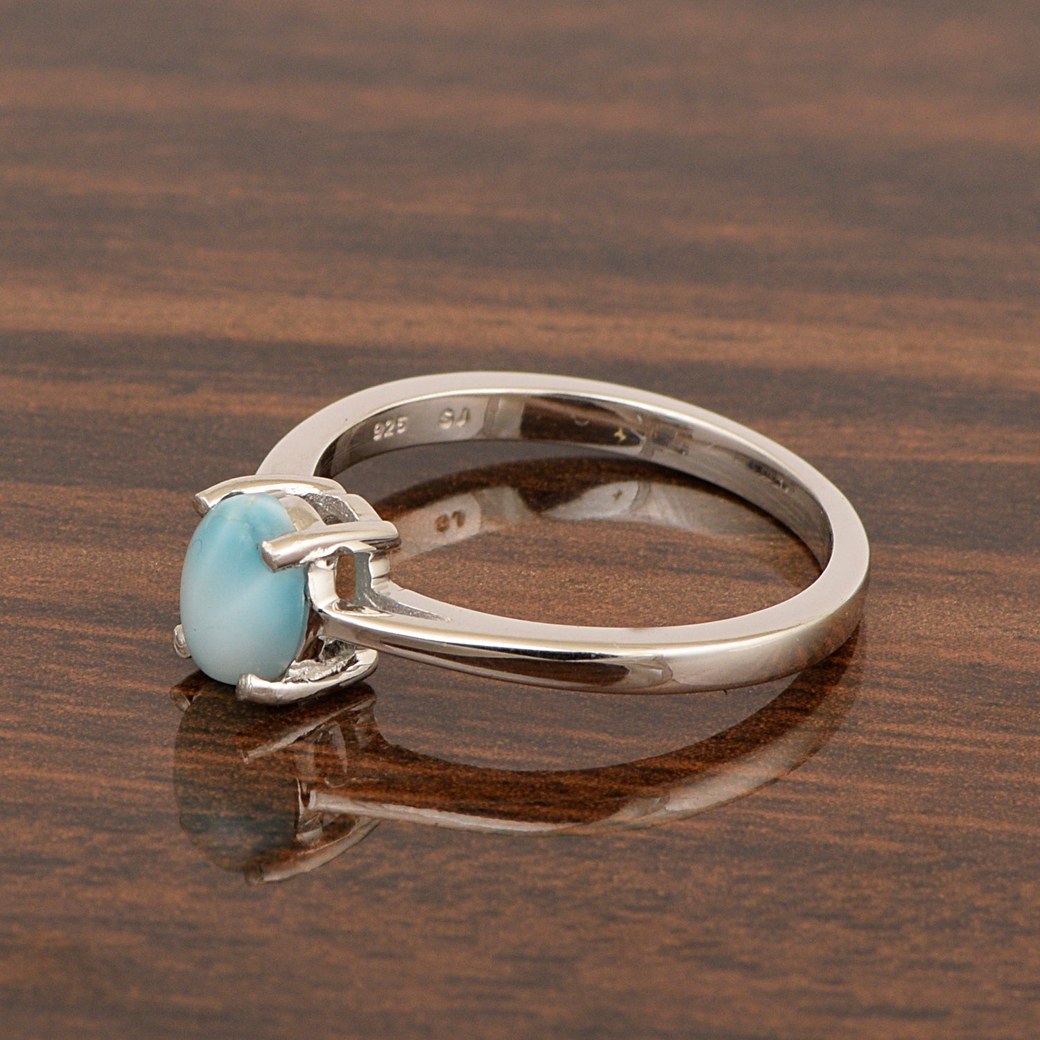 Stackable 925 Sterling Silver Oval 7x5mm Larimar Gemstones Women Ring - Kimaya INC