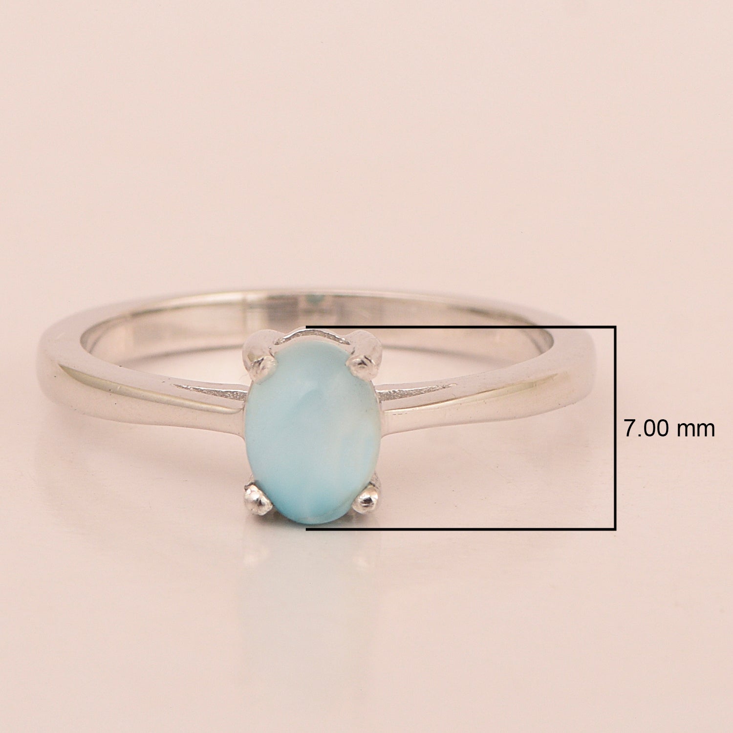 Stackable 925 Sterling Silver Oval 7x5mm Larimar Gemstones Women Ring - Kimaya INC