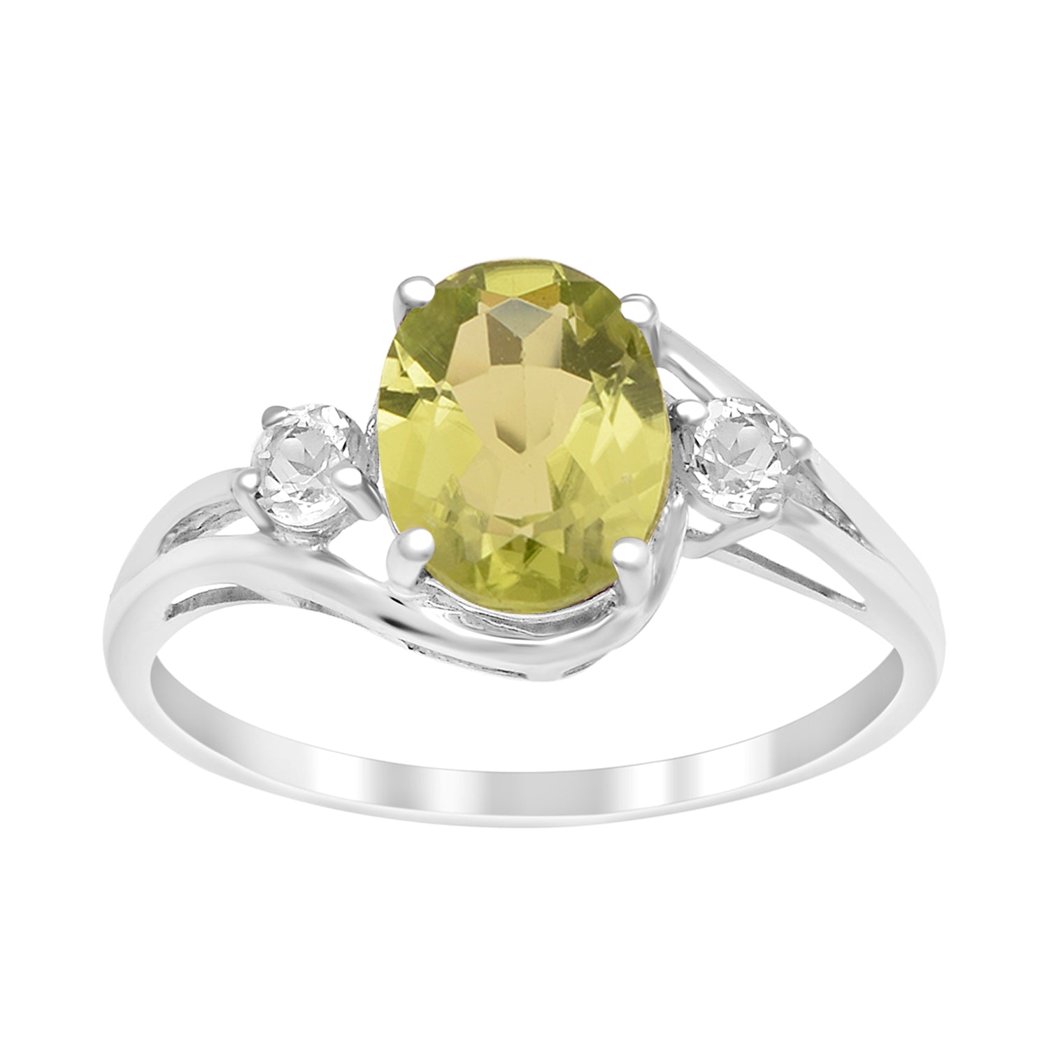 Sterling Silver Oval 2.25 Ctw Peridot with White Topaz Accent Women Rings - Kimaya INC