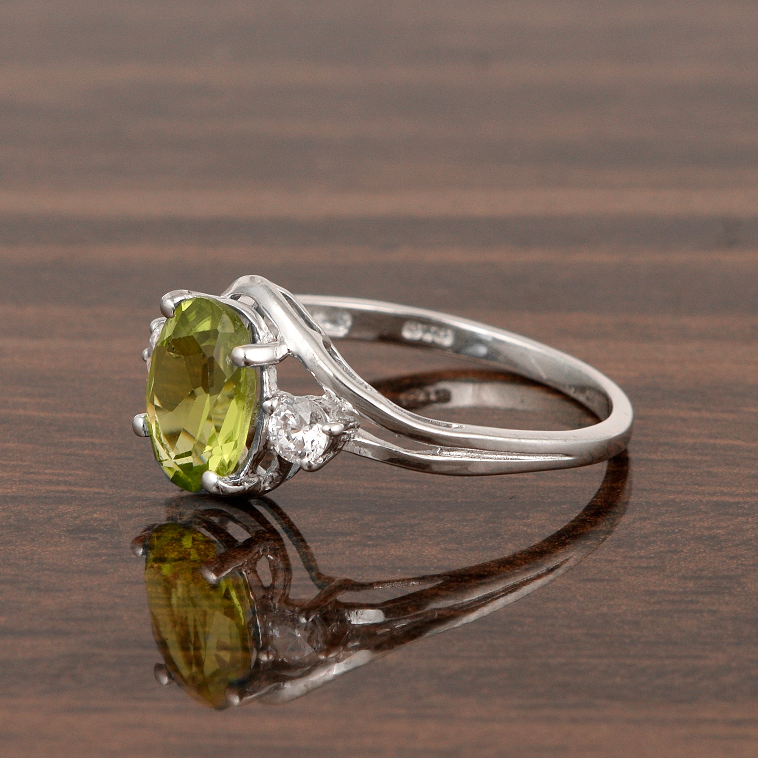 Sterling Silver Oval 2.25 Ctw Peridot with White Topaz Accent Women Rings - Kimaya INC