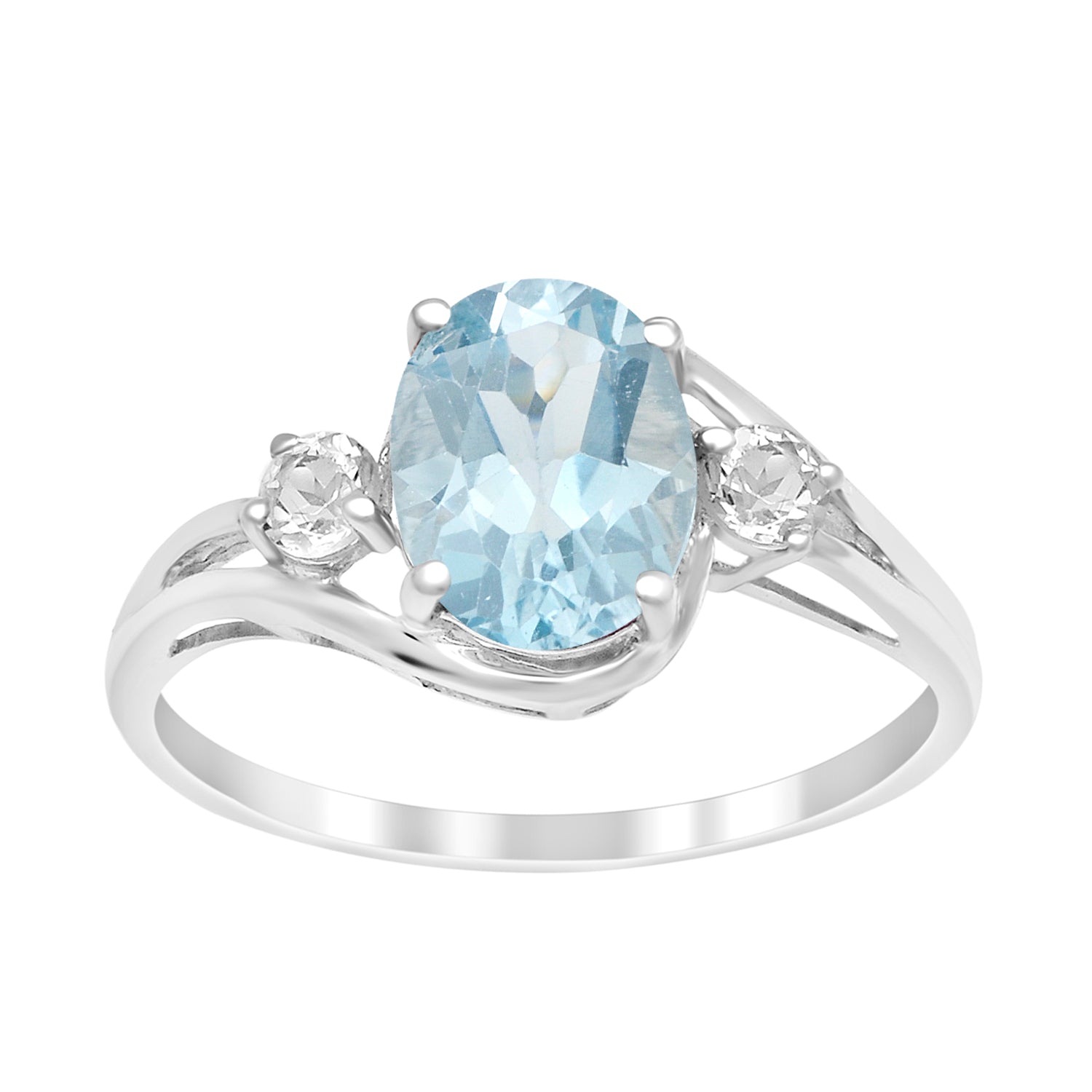 Sterling Silver Oval 2.25 Ctw Swiss Blue Topaz with White Topaz Accent Women Rings - Kimaya INC