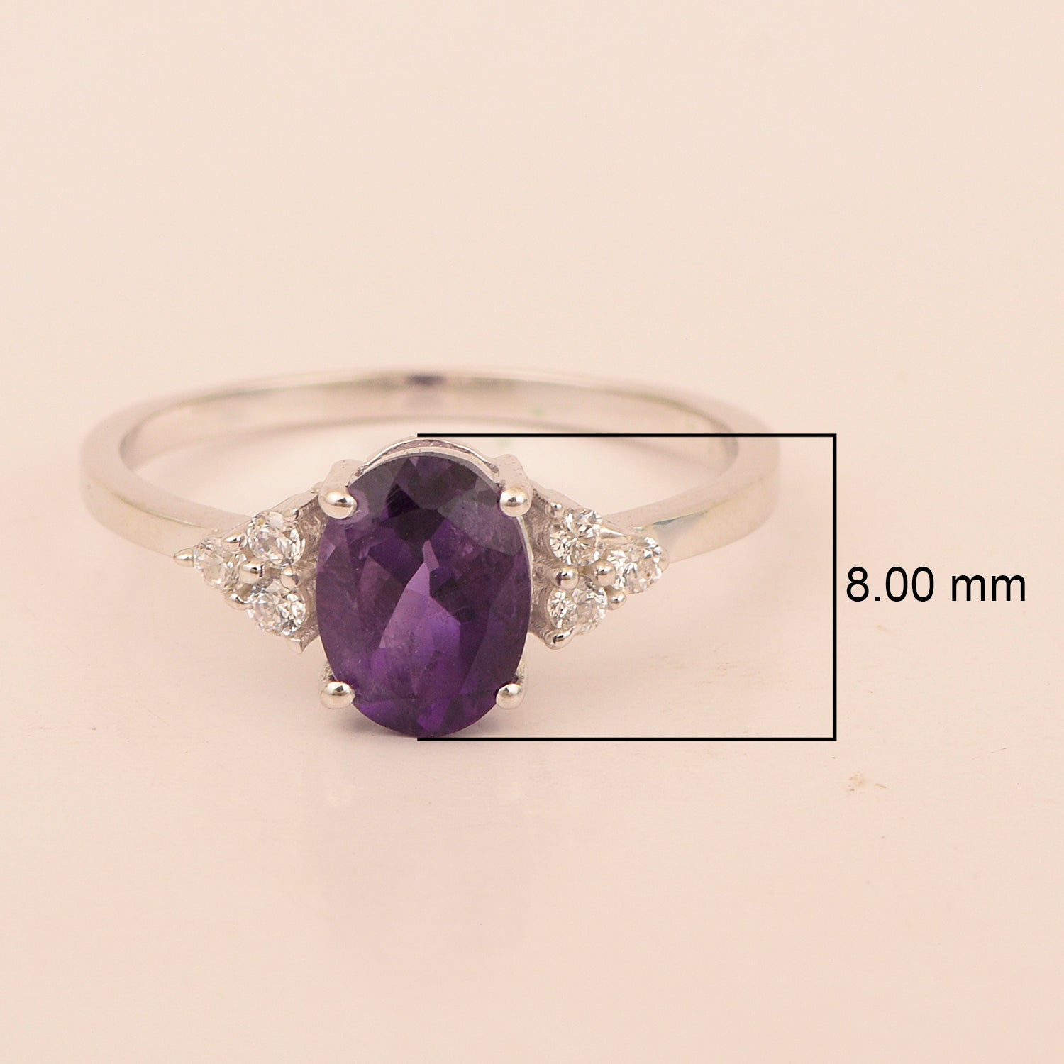 Solitaire Oval 8x6mm Amethyst & White Accents Women Wedding Ring - Kimaya INC