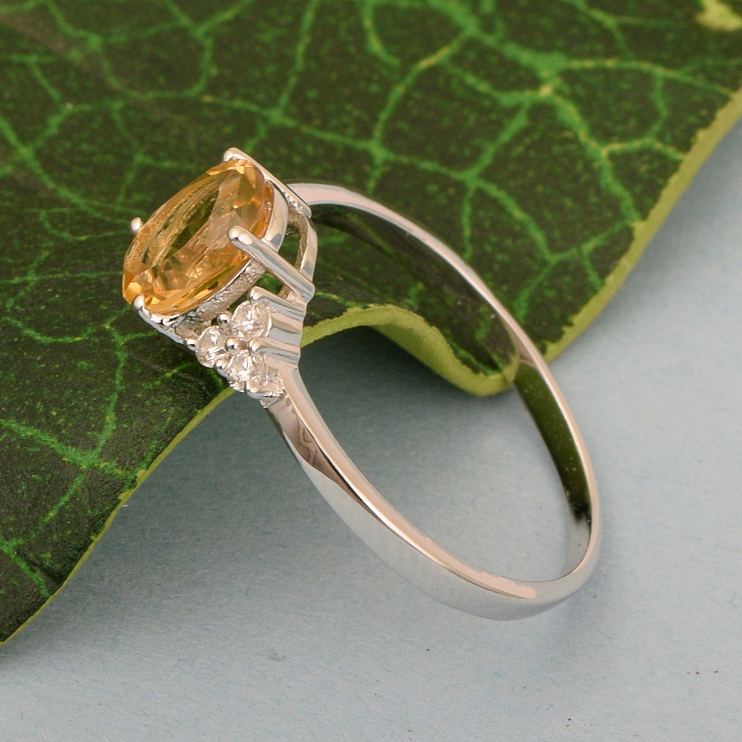 Solitaire Oval 8x6mm Citrine & White Accents Women Wedding Ring - Kimaya INC