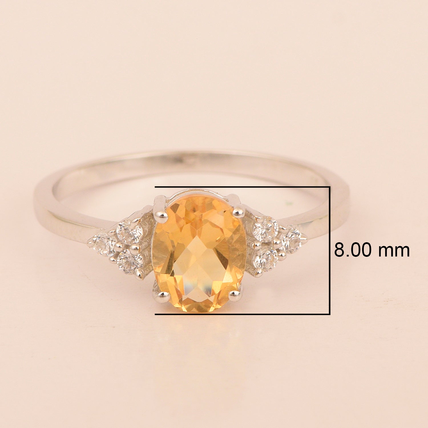 Solitaire Oval 8x6mm Citrine & White Accents Women Wedding Ring - Kimaya INC