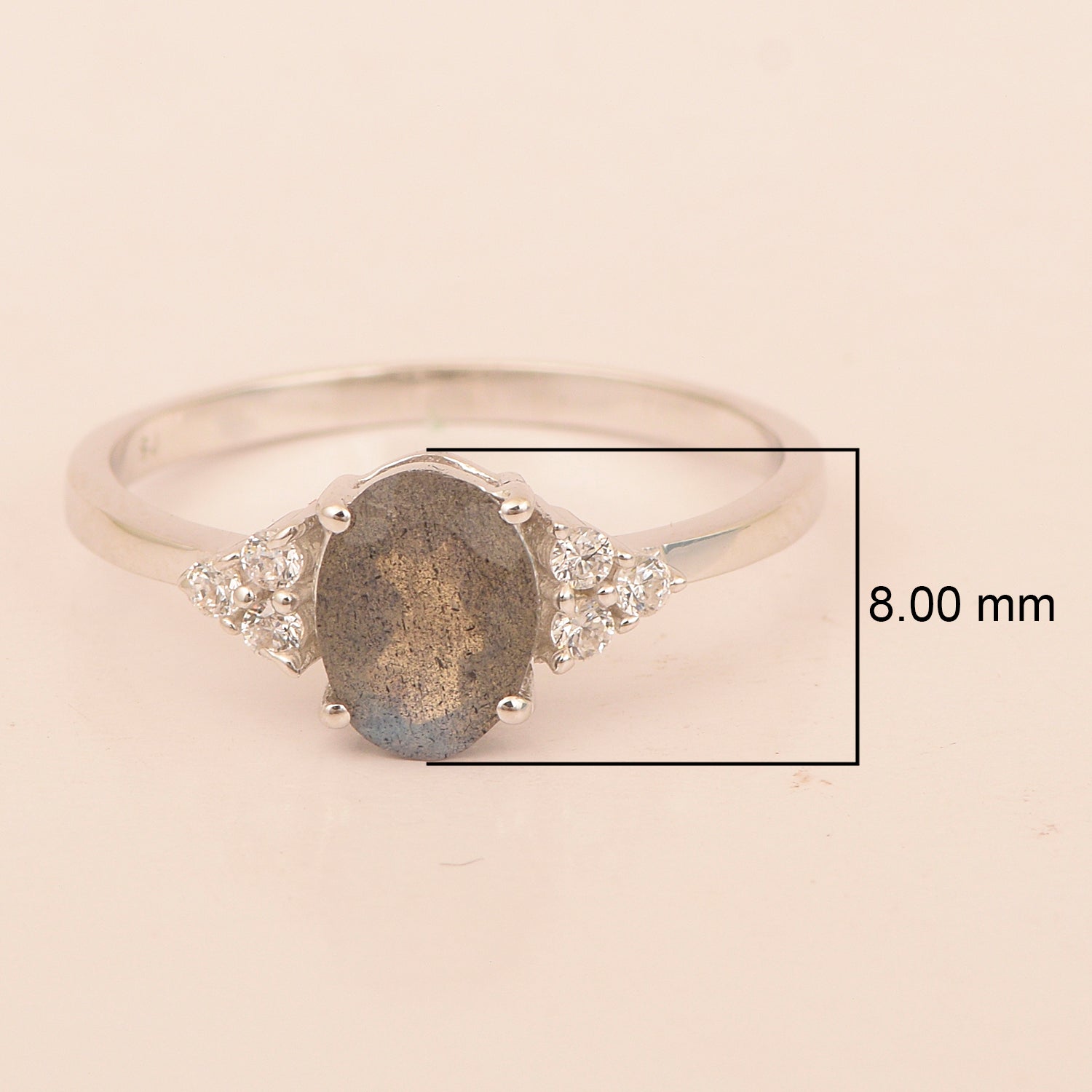 Solitaire Oval 8x6mm Cut Labradorite & White Accents Women Wedding Ring - Kimaya INC
