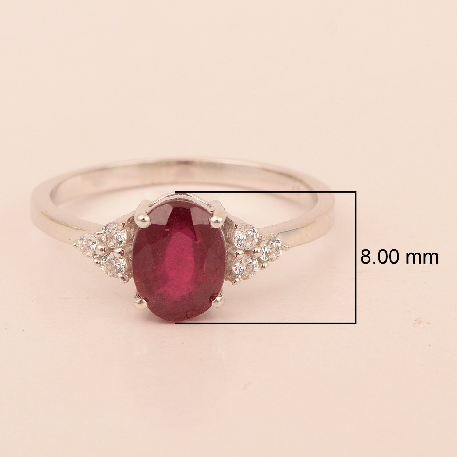 Solitaire Oval 8x6mm Red Ruby & White Accents Women Wedding Ring - Kimaya INC