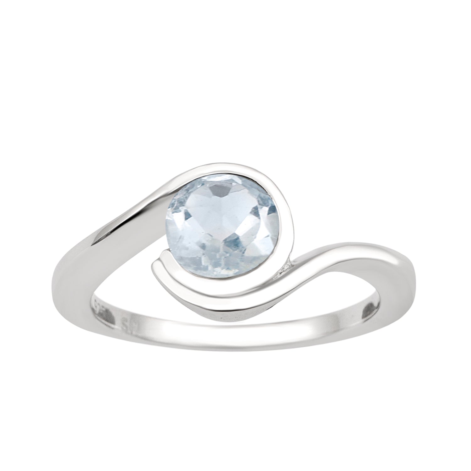 Bar-Set Solitaire 6mm Round Aquamarine Bypass Ring 925 Sterling Silver - Kimaya INC