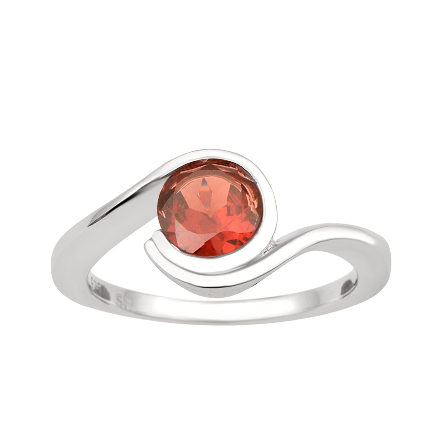 Bar-Set Solitaire 6mm Round Garnet Bypass Ring 925 Sterling Silver - Kimaya INC