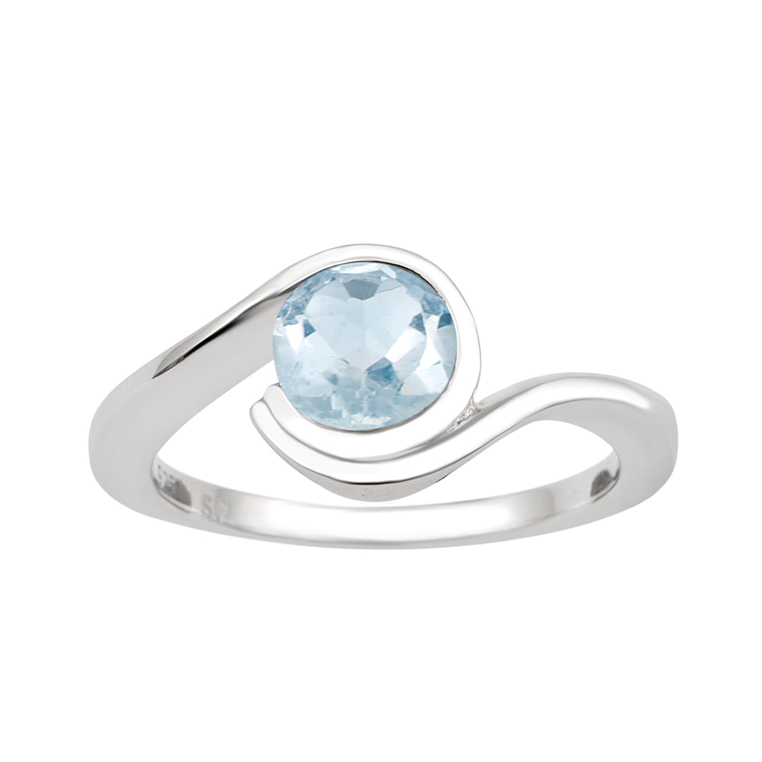 Bar-Set Solitaire 6mm Round Swiss Blue Topaz Bypass Ring 925 Sterling Silver - Kimaya INC