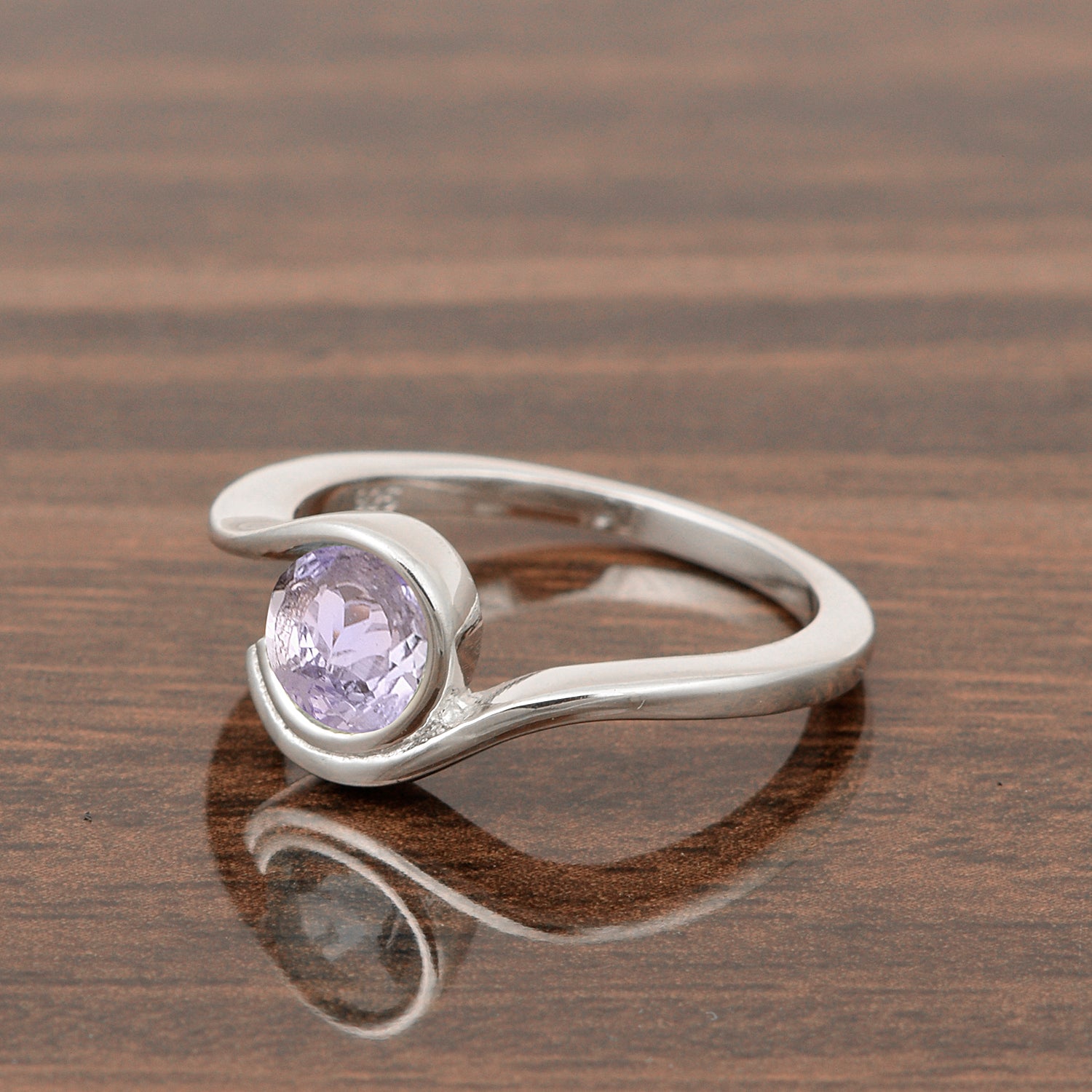 Bar-Set Solitaire 6mm Round Tanzanite Bypass Ring 925 Sterling Silver - Kimaya INC